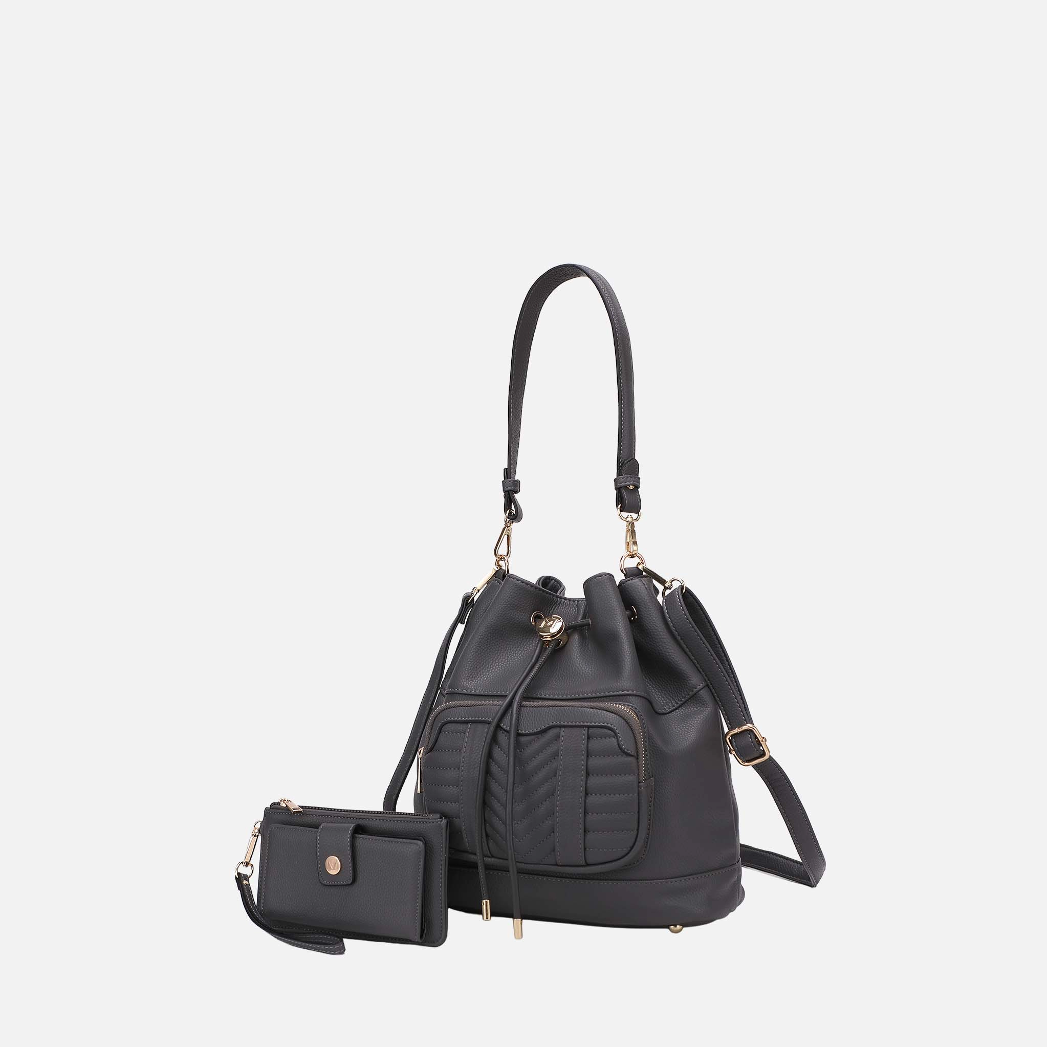 Mia K Collection Ryder Women’s Shoulder Bag with Matching Wallet, Drawstring Closure, Quilted Pocket