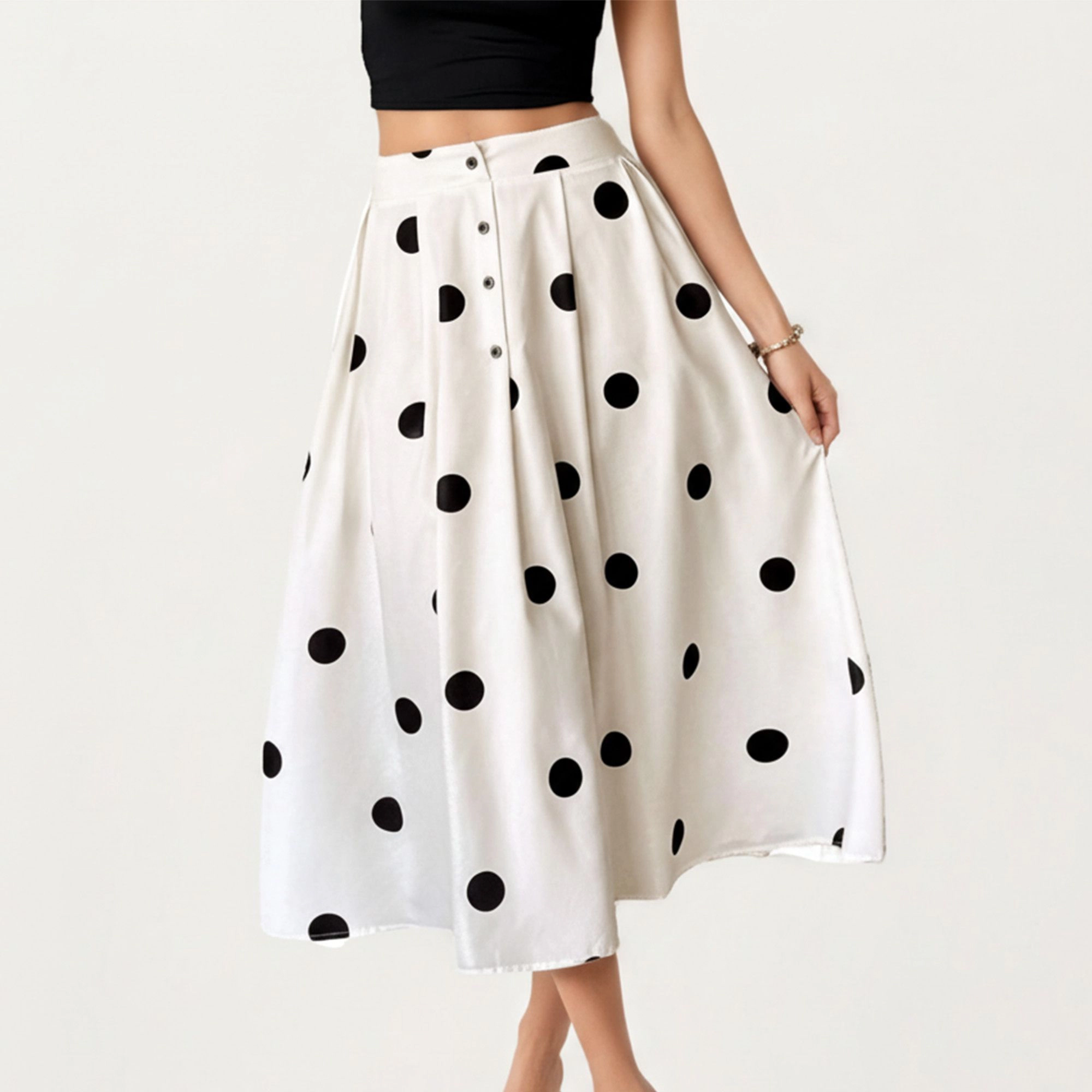 Anna-Kaci Womens Polka Dot Button-Front A-Line Midi Skirt