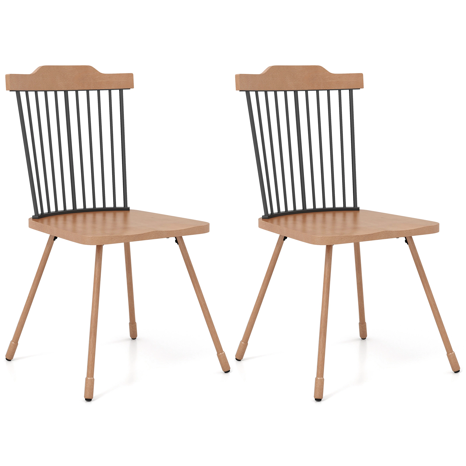 SUGIFT Spindle Back Dining Chair Set of 2 with Ergonomic Contoured Seat 350-lb Capacity Natural + Black