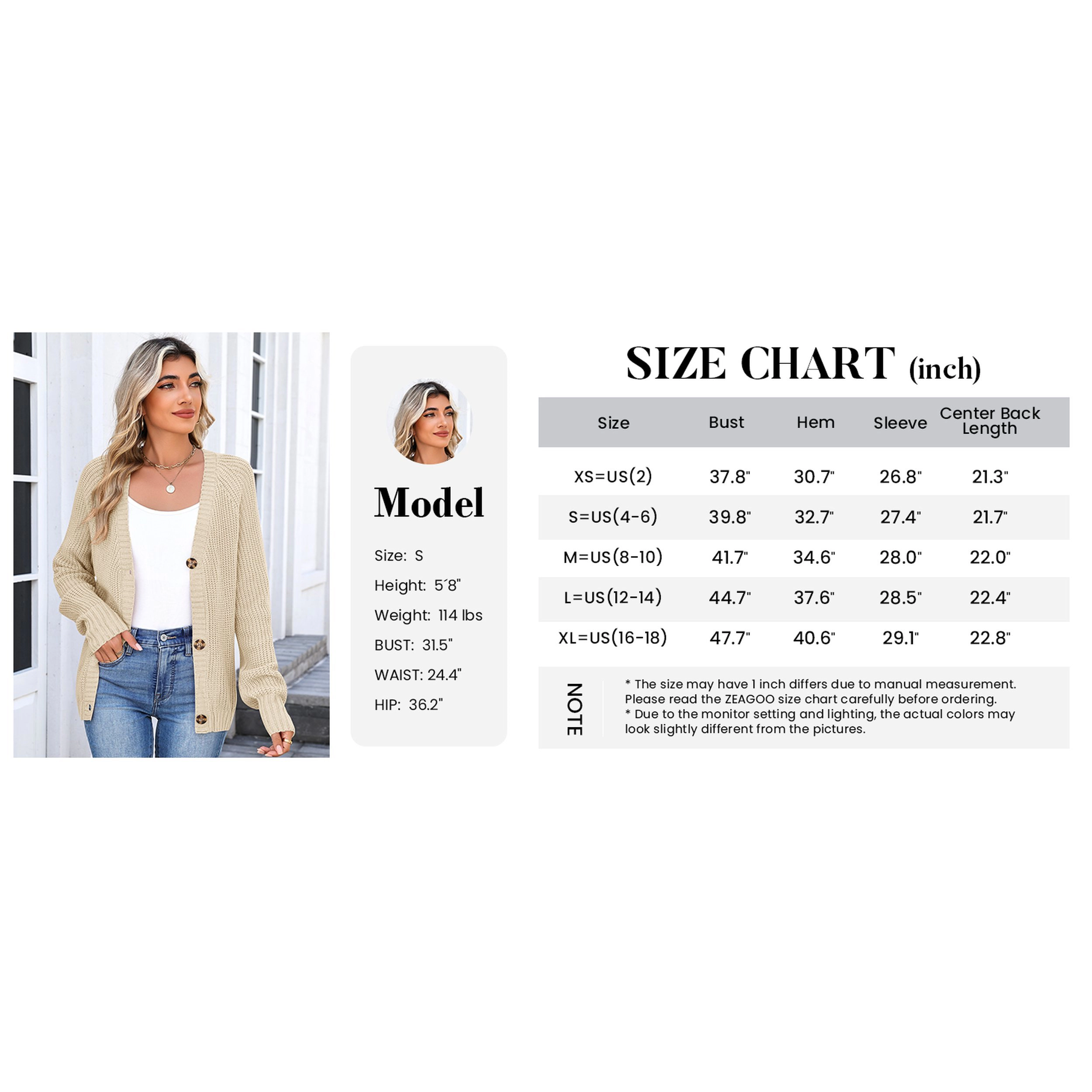 Zeagoo Women's V-Neck Button Down Chunky Knitted Loose Cardigan