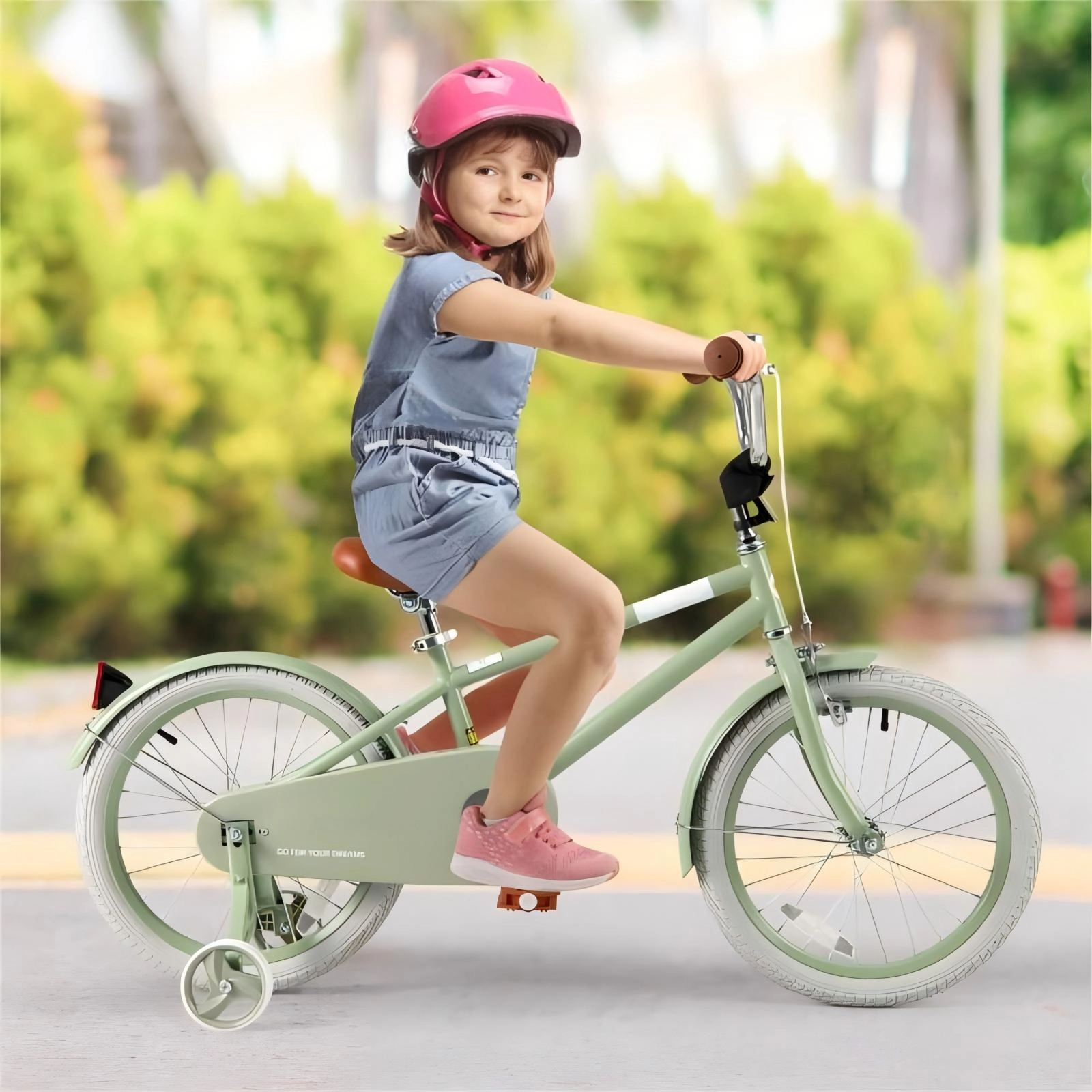 SUGIFT Kids Bike with Adjustable Handlebar and Saddle 145-lb Seat Capacity Green + Brown-18 Inches