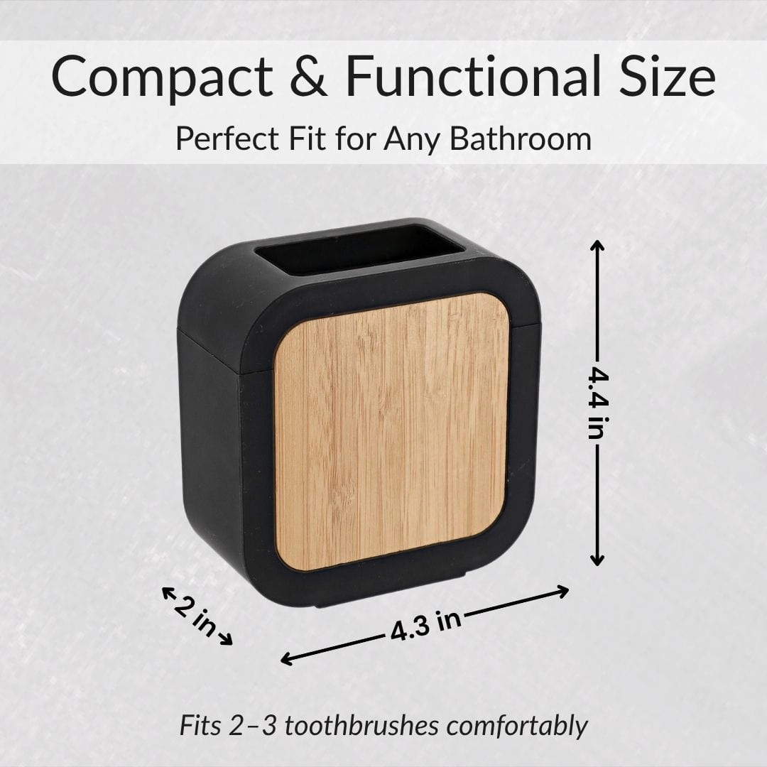 Evideco French Home Goods Urban Compact Toothbrush Holder - Rubber Body with Natural Wood Accent