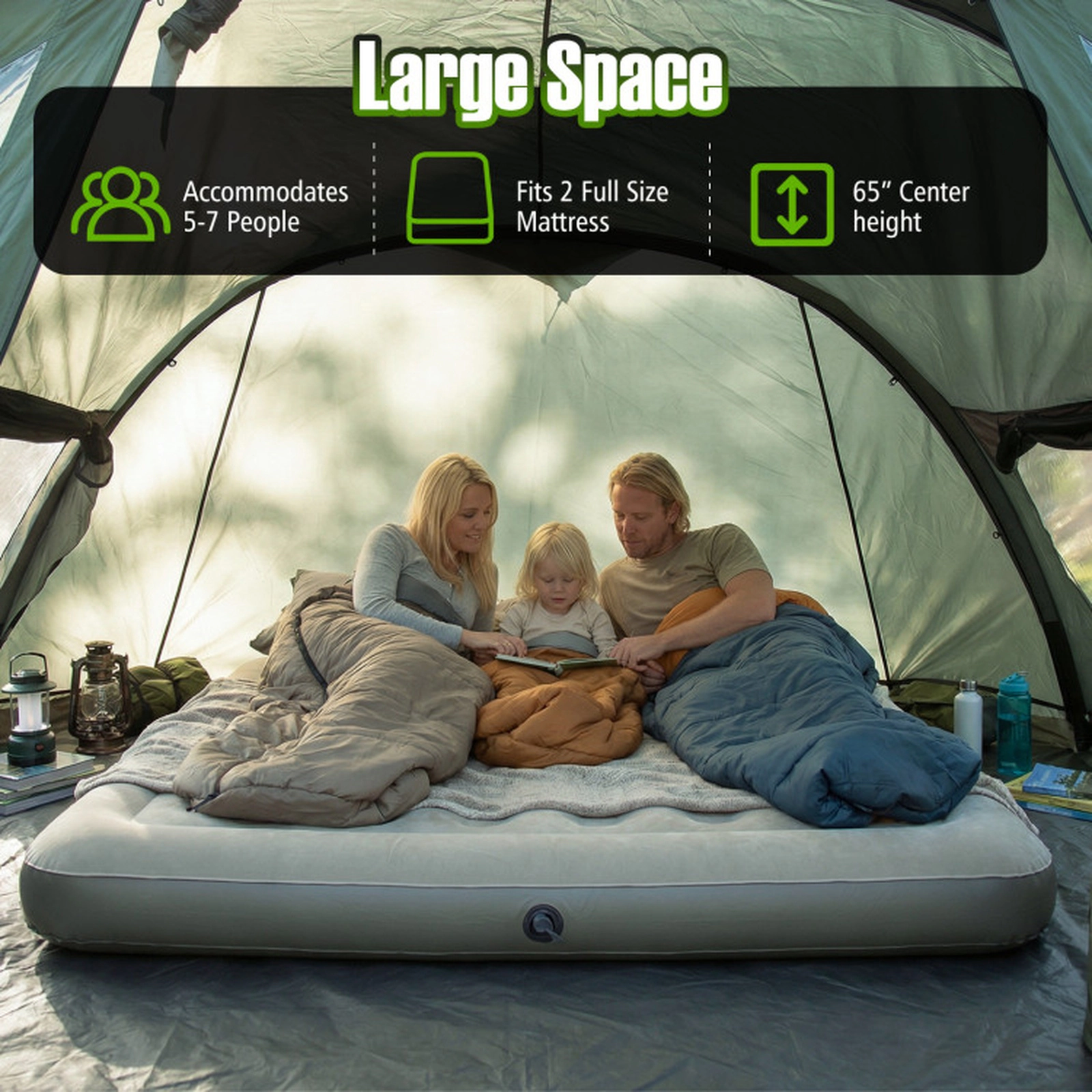 SUGIFT 5-7 Person Green Inflatable Camping Tent with Screened Porch and Hand Pump 13-ft W 9.5-ft D 5.4-ft H