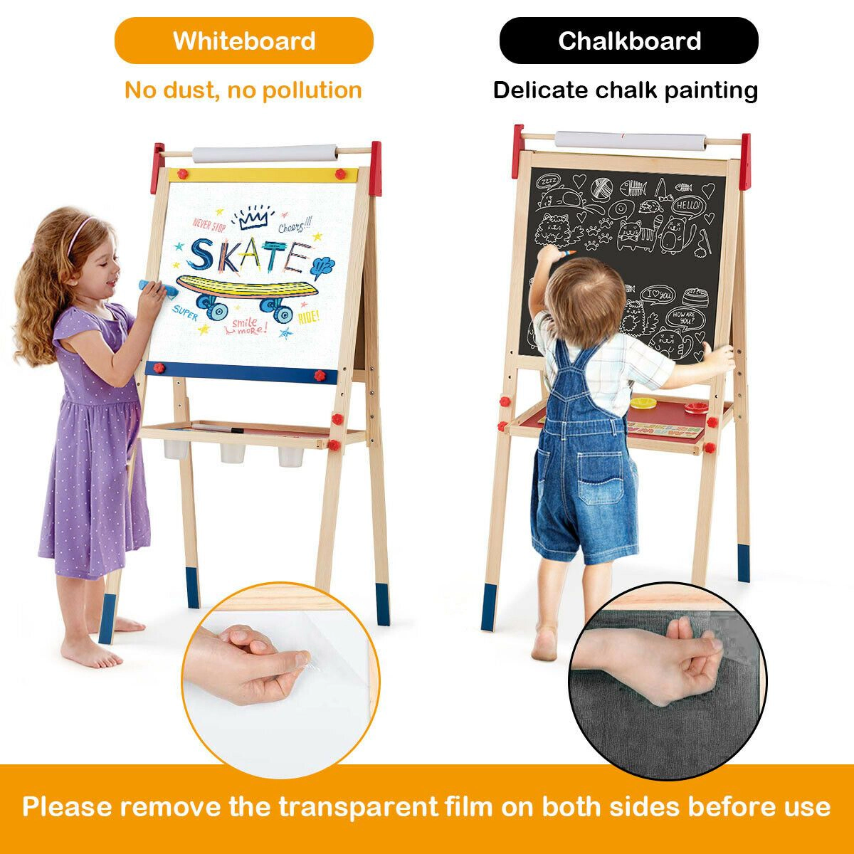 SlickBlue 3-in-1 Kids Easel with Magnetic Blackboard and Whiteboard