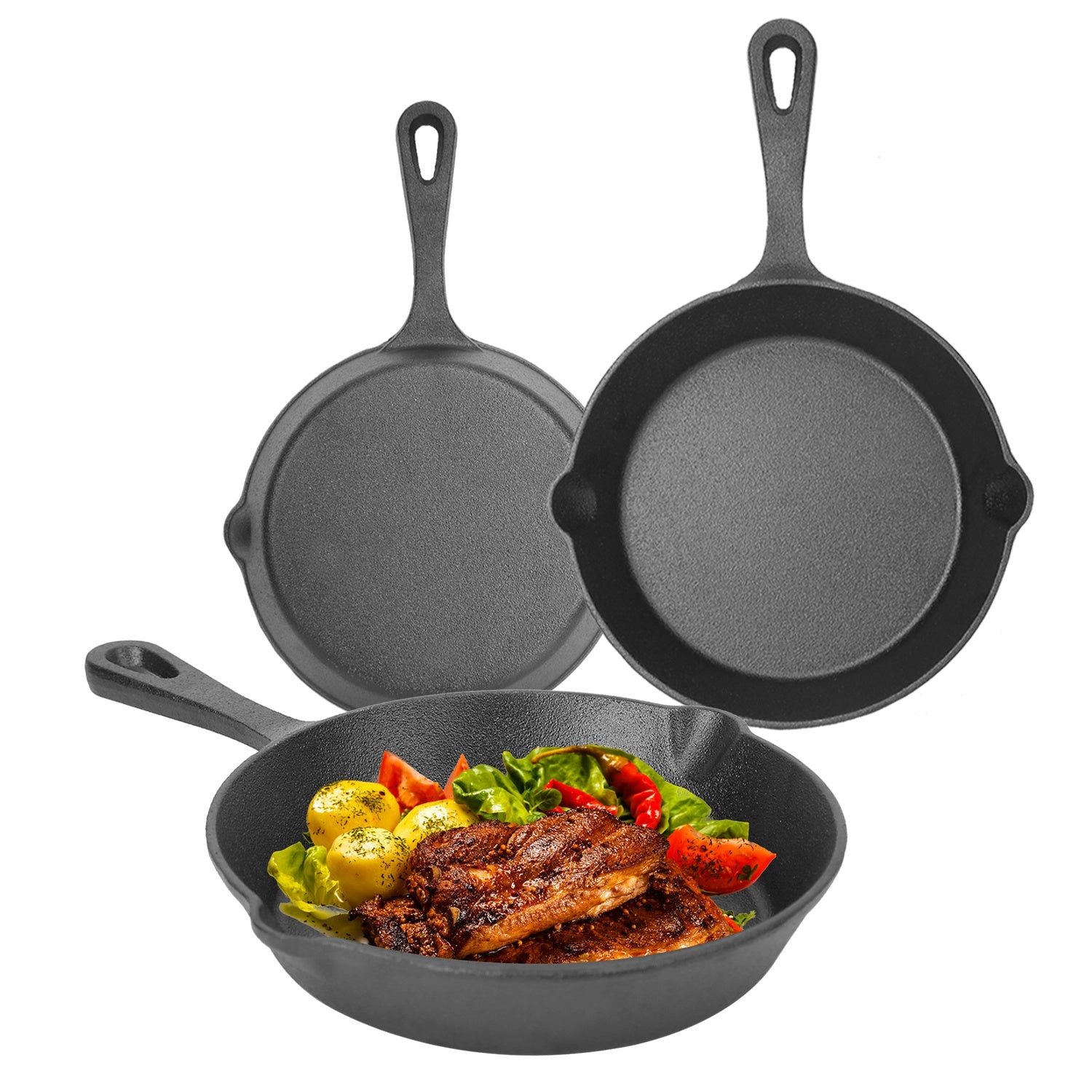 GBruno Pre-Seasoned Cast Iron Skillet Set 3-Piece