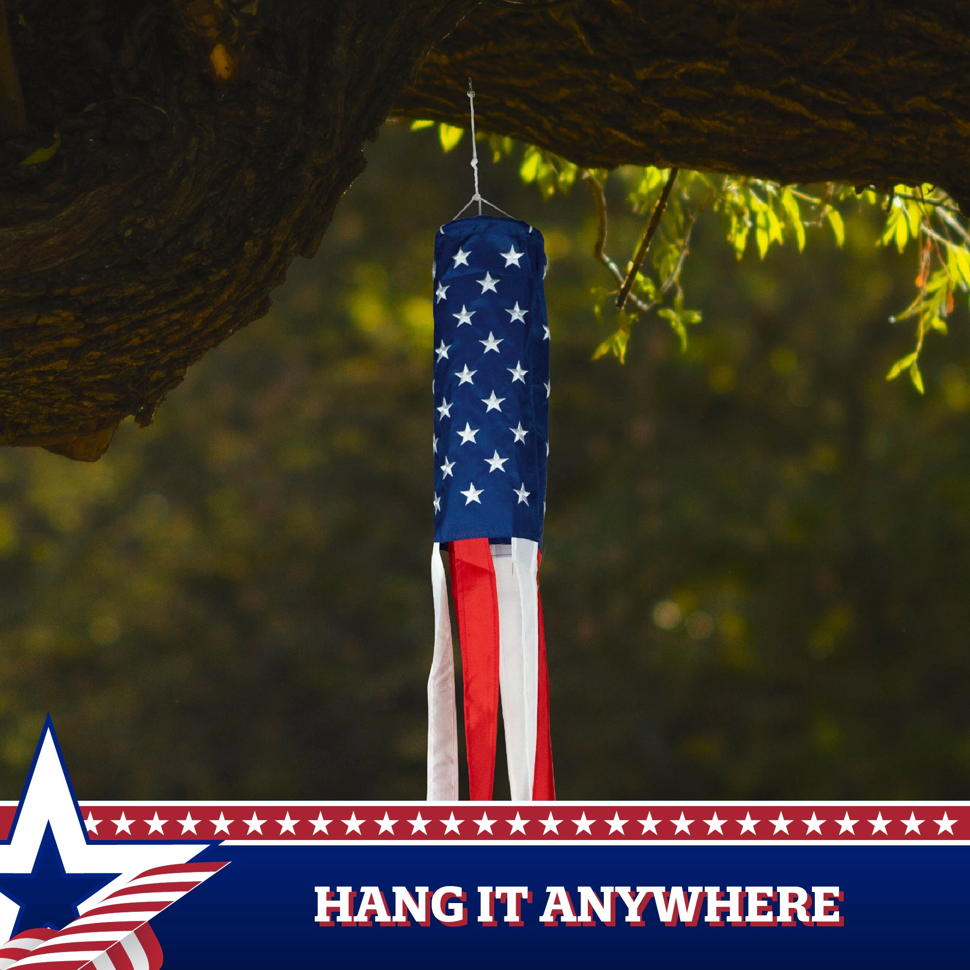 G128 2-Pack American USA Windsock 60 Inch - Embroidered 210D Polyester Patriotic Hanging Decoration