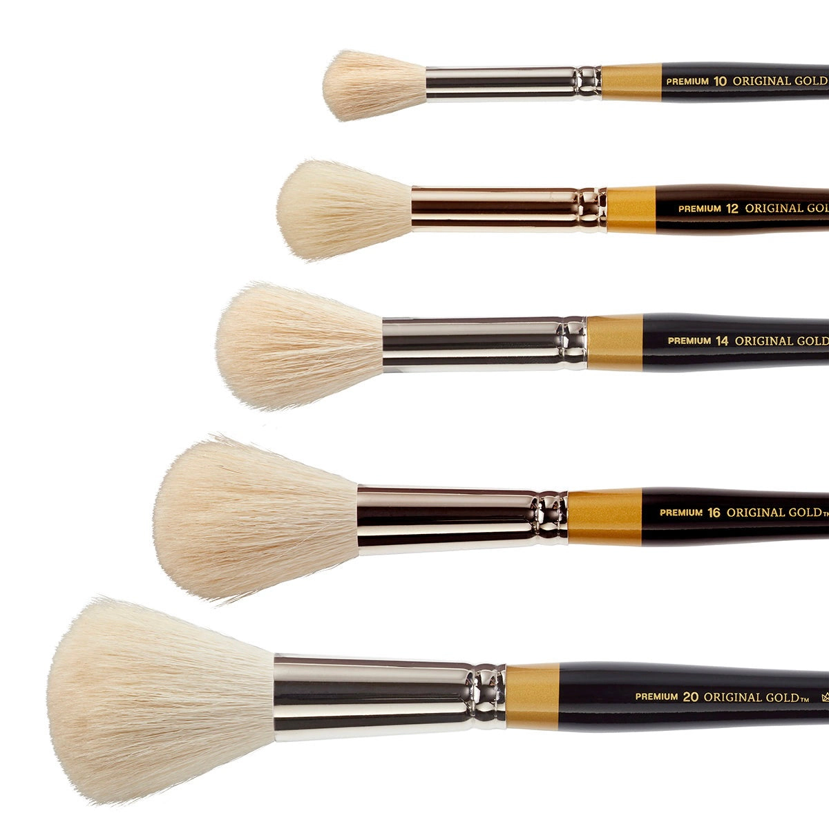 KINGART Original Gold 9265 5-Piece Round Mop Brush Set, Sizes 10–20