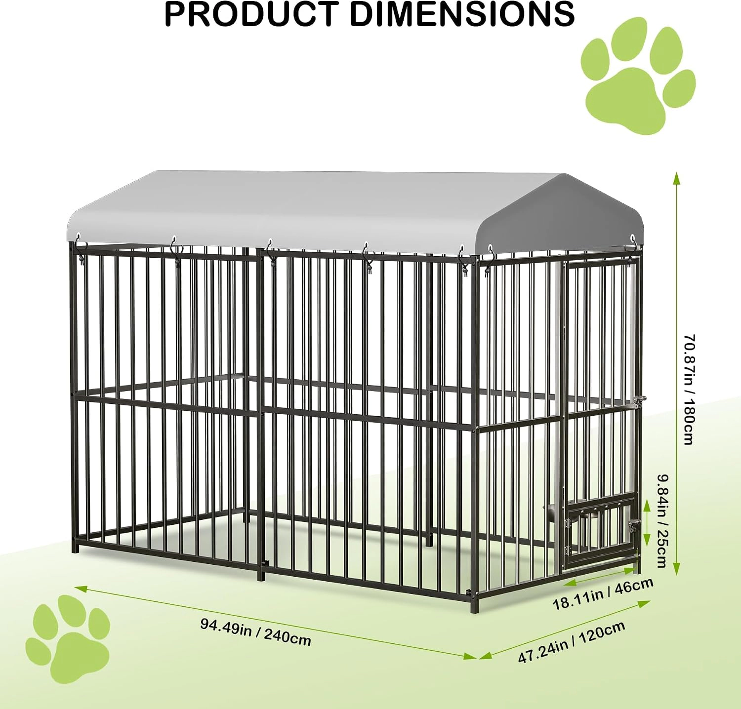 8x4x6 FT Outdoor Dog Kennel, Metal Pet Enclosure with Waterproof Roof & Swivel Feeder