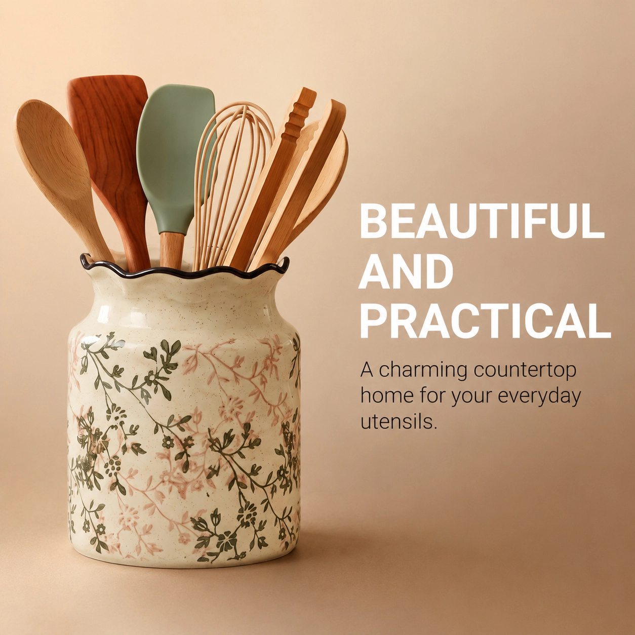 WZK Farmhouse Ceramic Decorative Kitchen Utensil Holder
