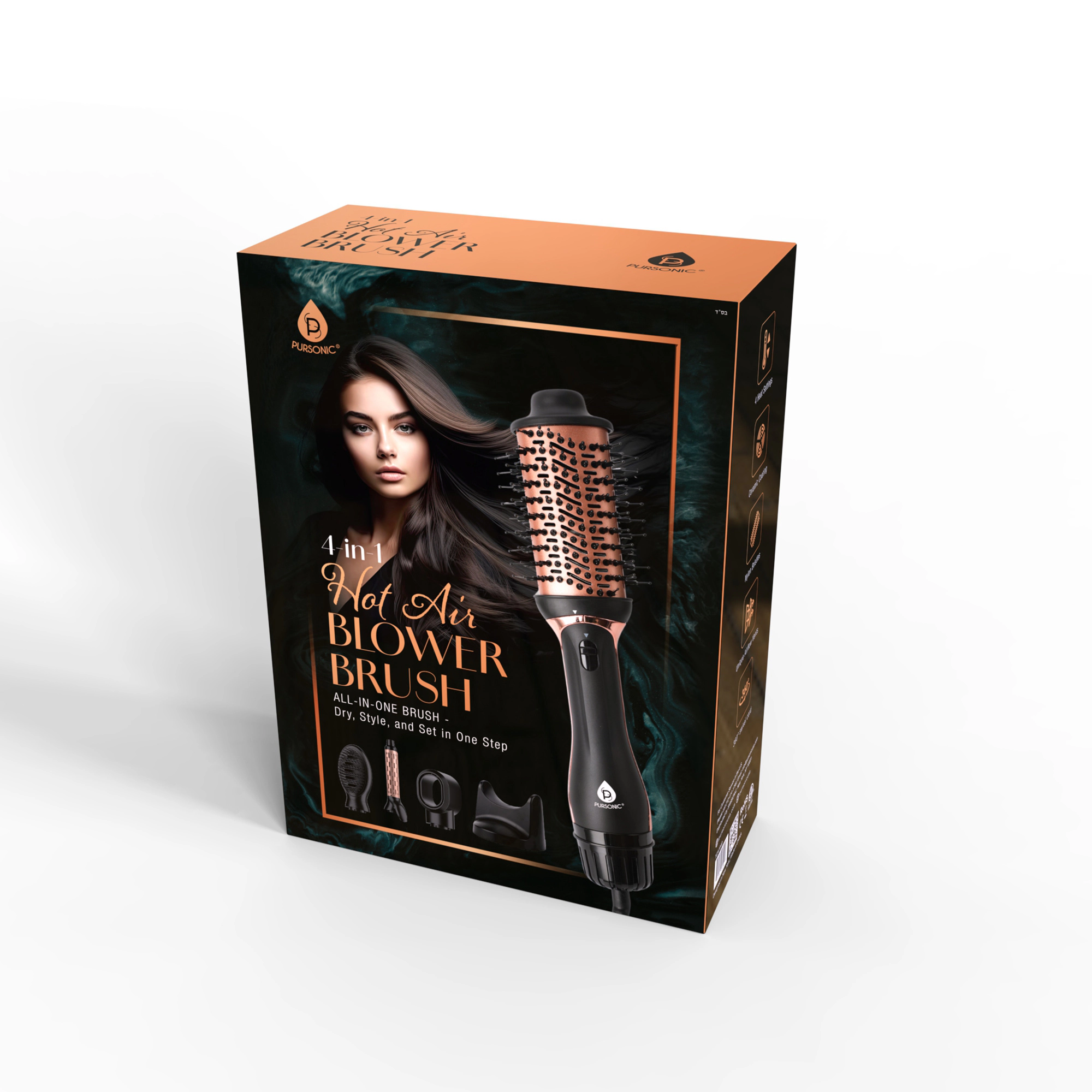 Pursonic Women's Hot Air Blower Brush with Volumizing Oval Brush, Ceramic Coating & 4 Heat Settings for Hair Styling