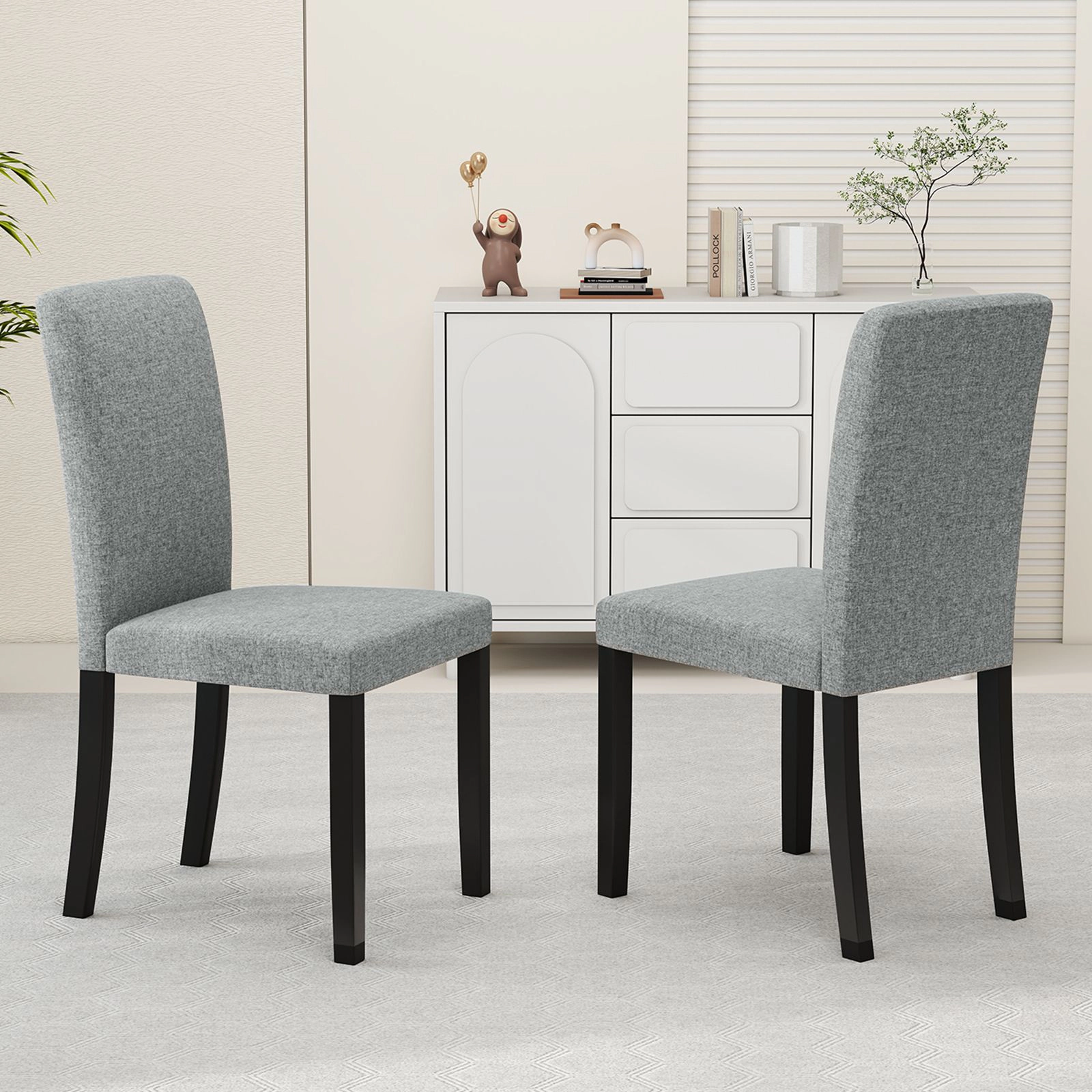 SlickBlue Upholstered Dining Chairs High Back Rubber Wood Set of 2