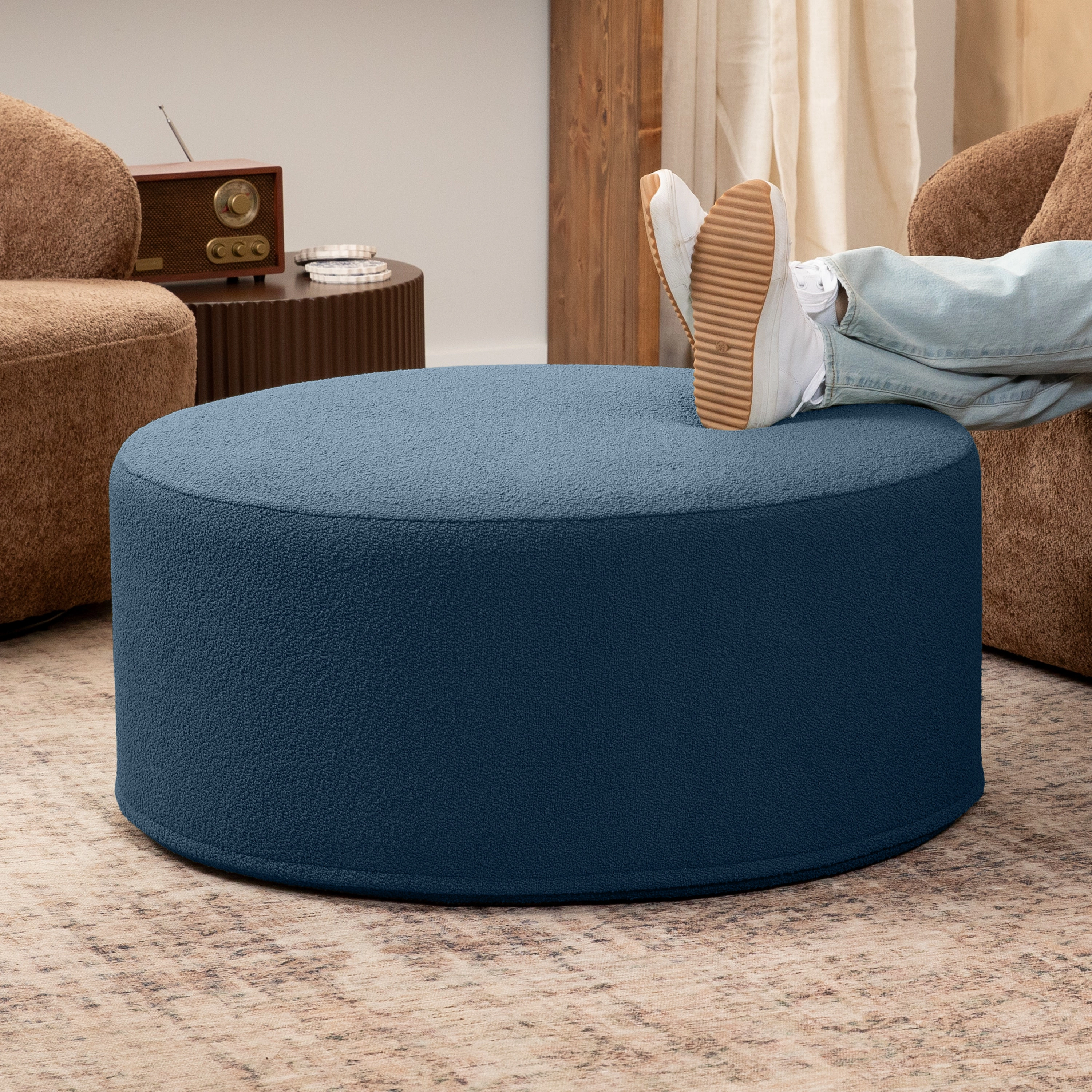 Jaxx Candler Round Couch Ottoman Versatile Firm Foam Construction, 36