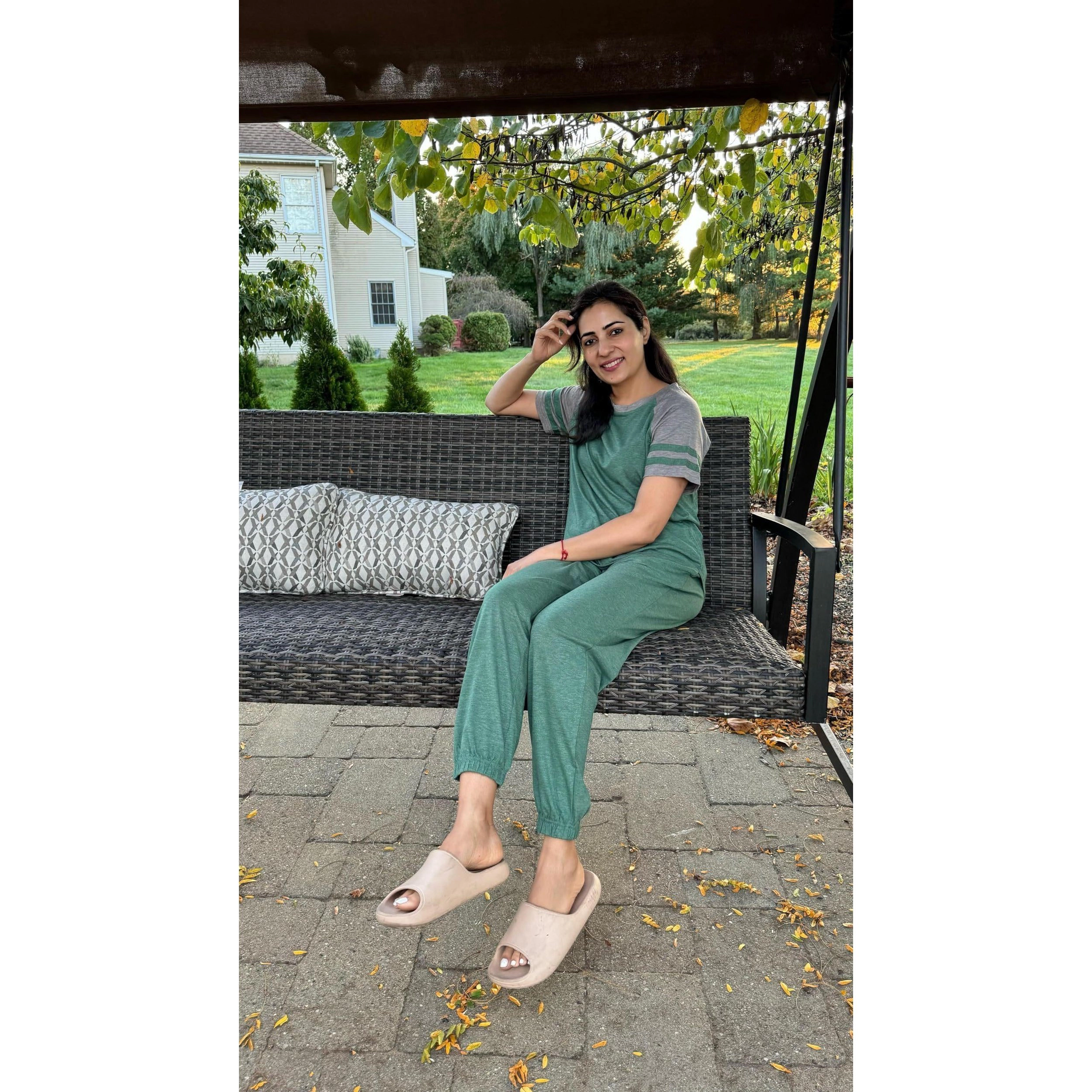 Ekouaer Lounge Sets for Women Two Piece Pajama Set Short Sleeve Crewneck Jogger Outfits