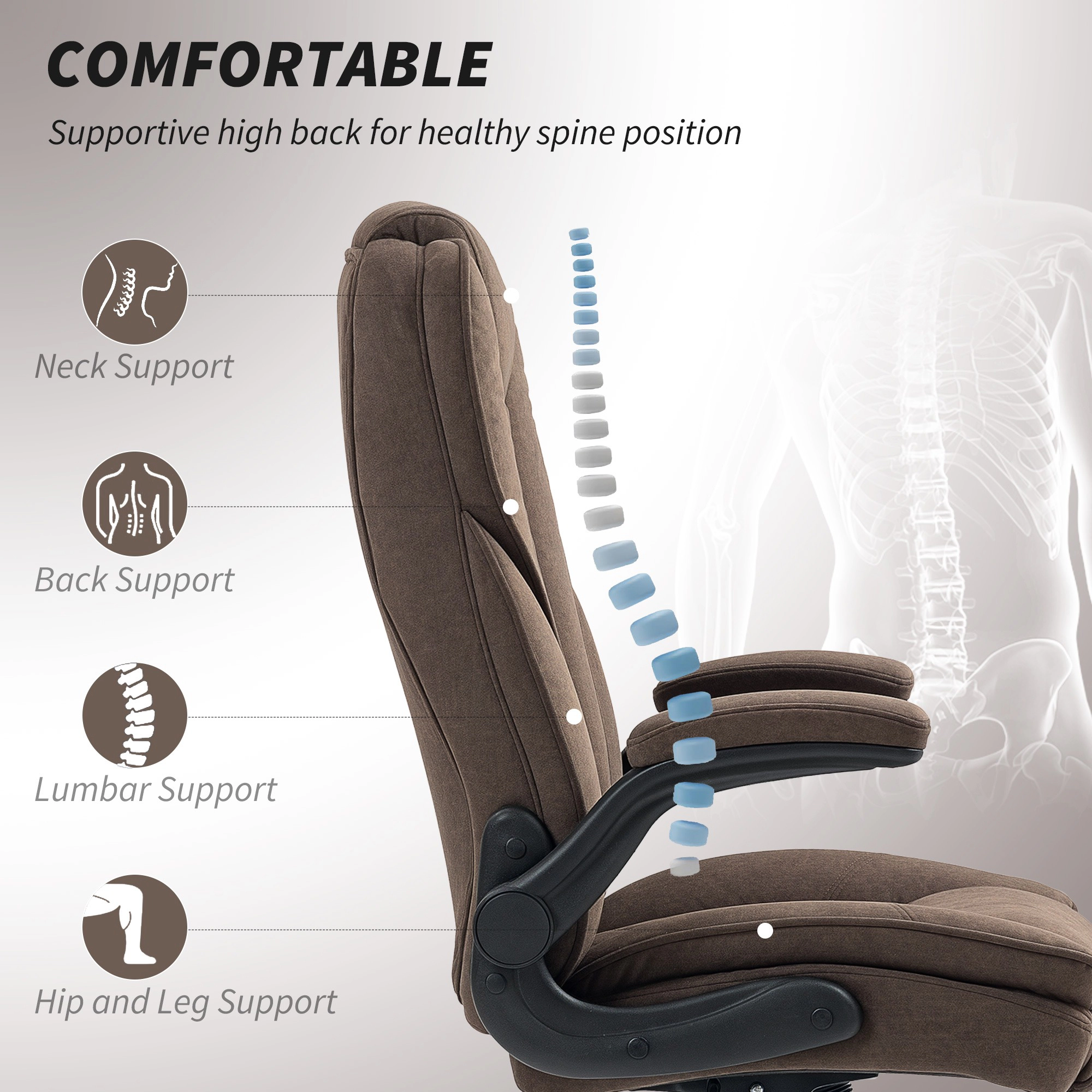 HONGGE Executive Office Chair, Desk Chair with Flip-up Armrest, Diamond Fabric Computer Chair for Home Office