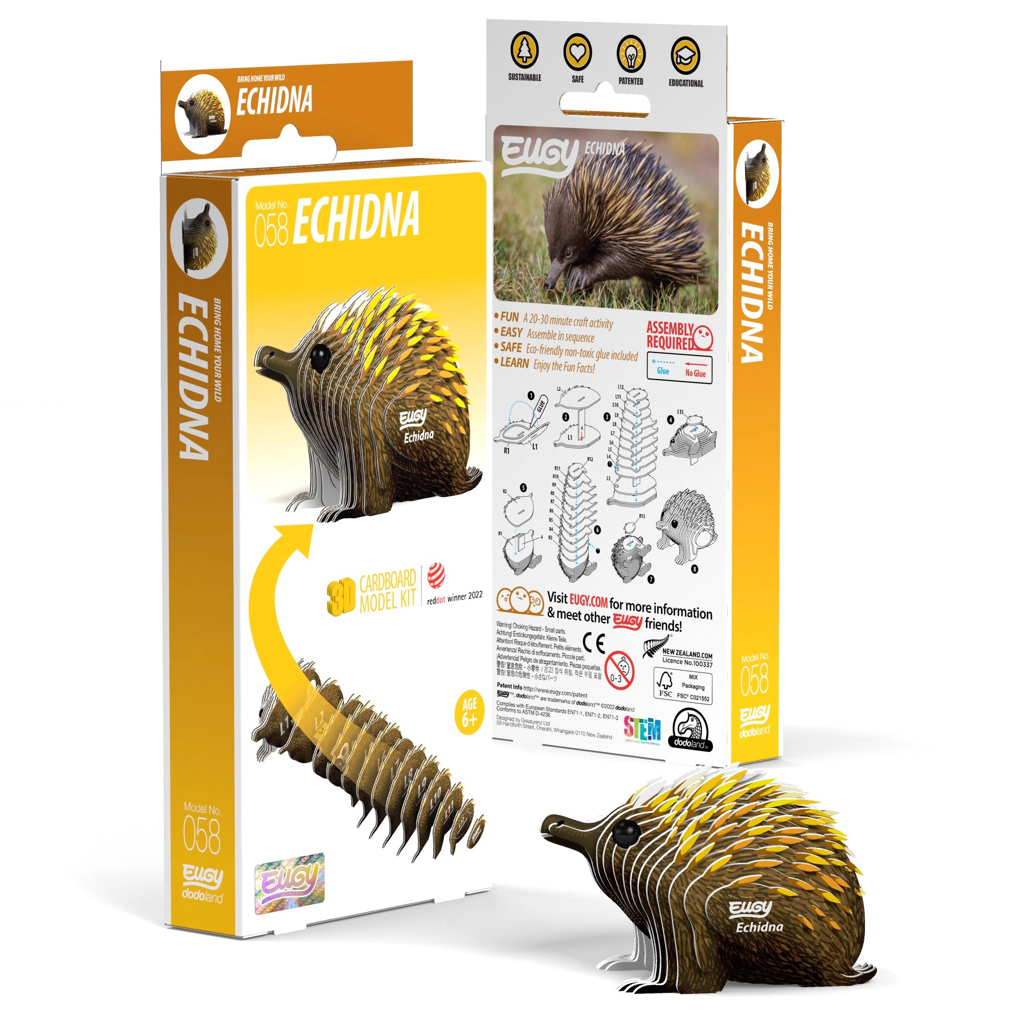 EUGY Echidna 3D Puzzle - contains 26 puzzle pieces