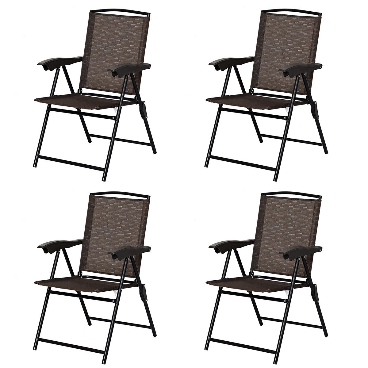 LJG 4 Pieces Folding Dining Chairs with Smooth Armrests and Sling Back