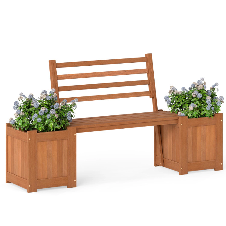 Hivvago Wood Planter Box with Bench and Backrest for Garden Yard Balcony