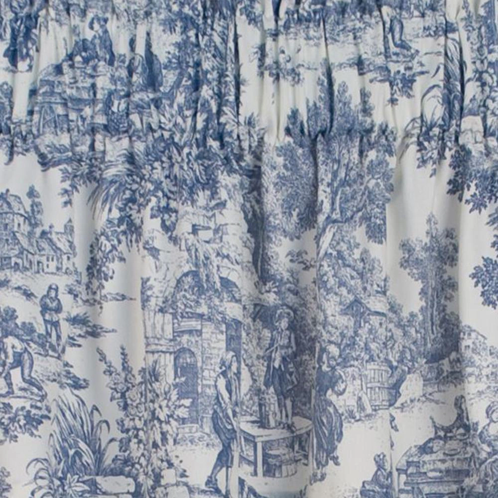 Ellis Curtain Victoria Park Toile Water Proof Room Darkening Blackout Tailored Window Valance - 70 x 12" Blue