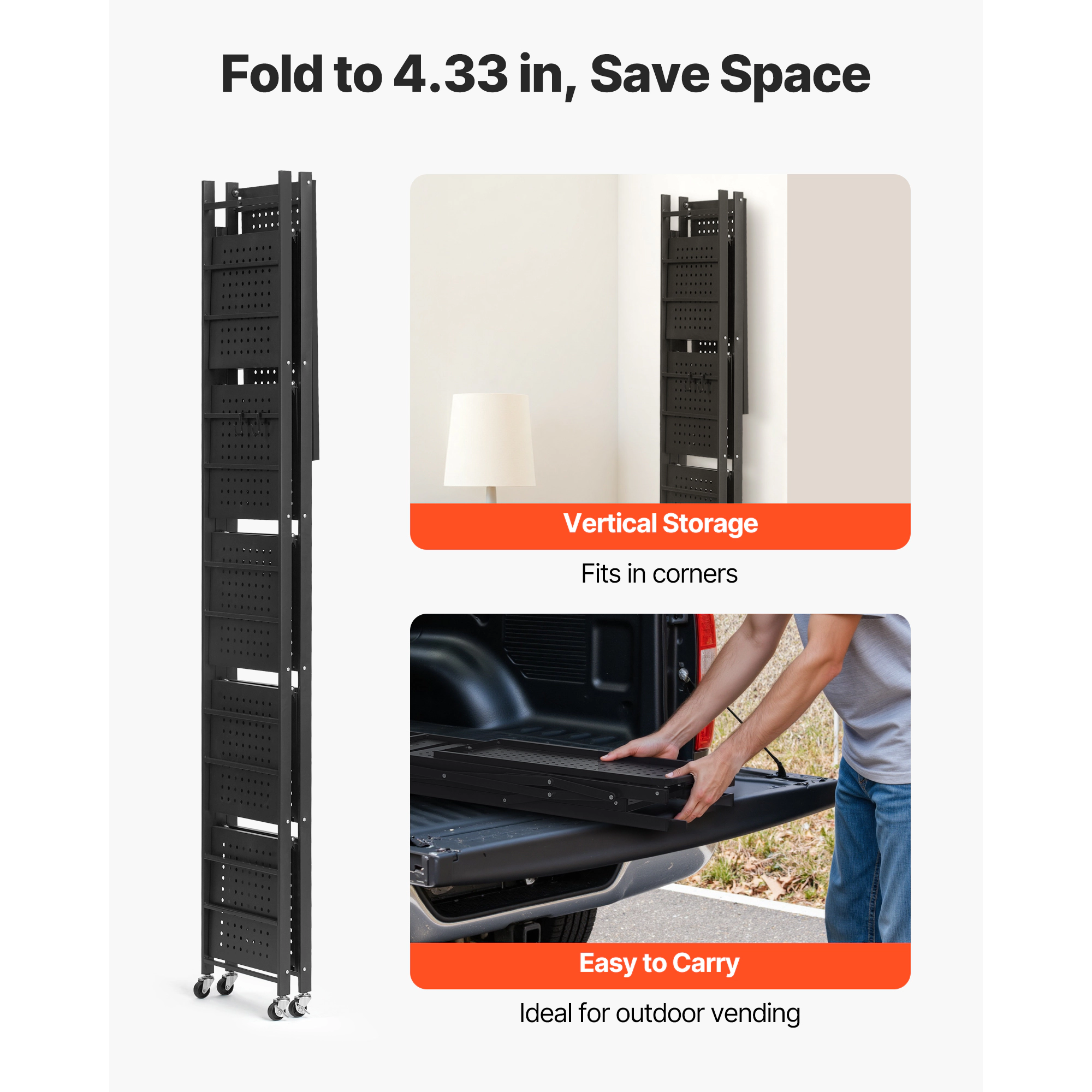 Flynama 6-Tier Foldable Storage Shelf with Wheels 24 x 12 x 72-inch Metal Shelving