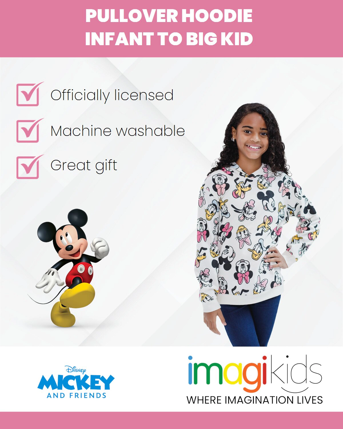 Disney Mickey Mouse & Friends Girls' Fleece Hooded Sweatshirt