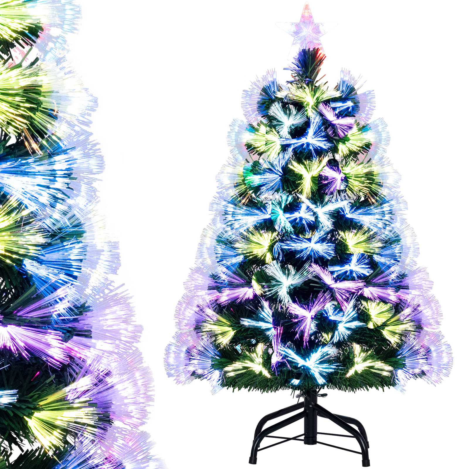 LJG 3 Feet Fiber Optic Christmas Tree with Branch Tips and Topper Star