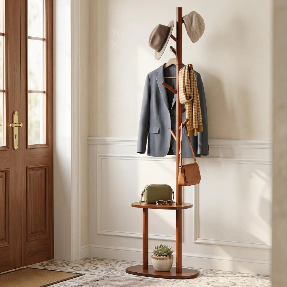 Hivvago Wooden Coat Rack with Hooks