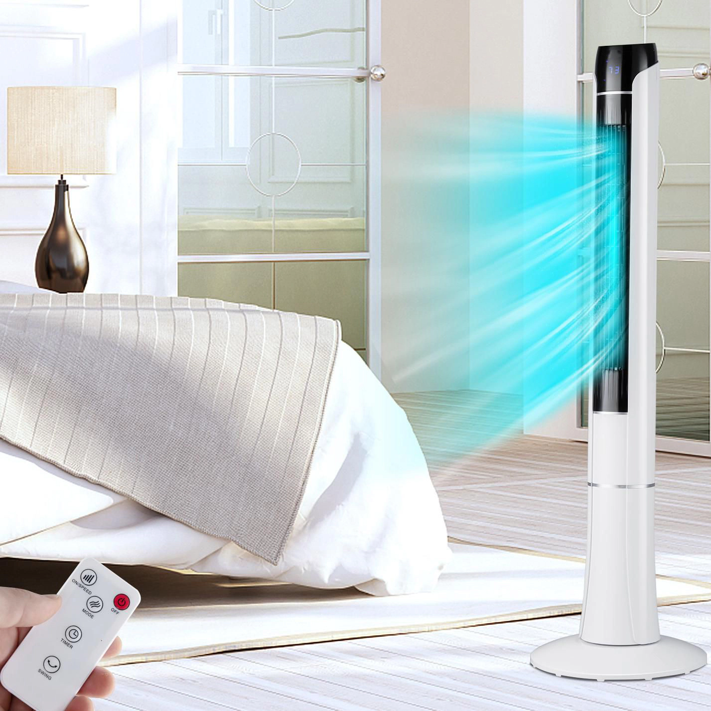 SlickBlue Quiet Tower Fan with 3 Wind Modes for Bedroom and Living Room