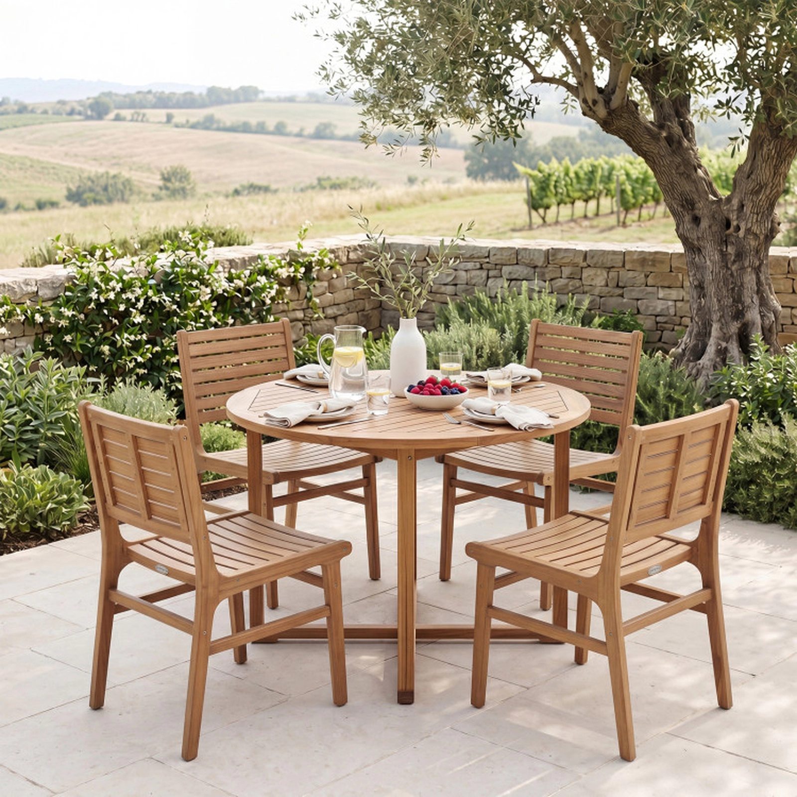 SUGIFT Teak Wood Armless Patio Dining Chair with Slanted Back and Slatted Seat Natural