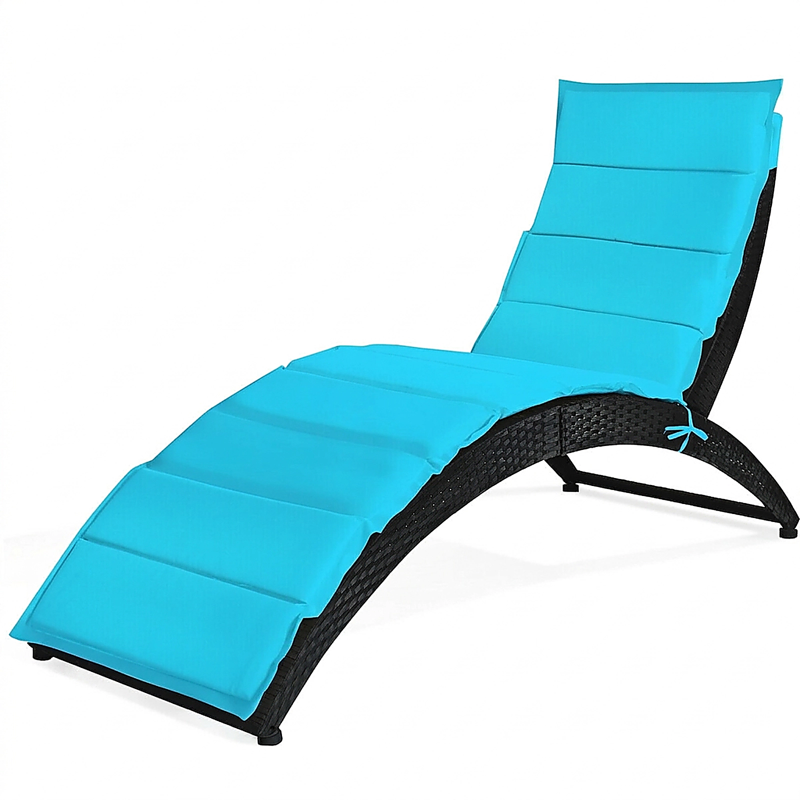 SUGIFT Folding PE Rattan Patio Portable Lounge Chair Chaise with Cushion 400-Lb Capacity 64-in Frame Turquoise
