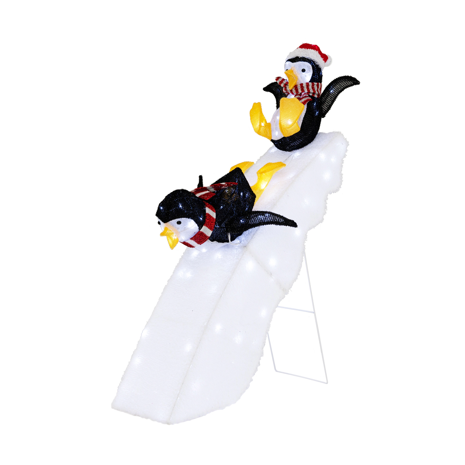 SUGIFT Lighted Black and White Christmas Penguin Yard Decoration with Snowy Slide and 130 LED Lights 3-ft W 4-ft H
