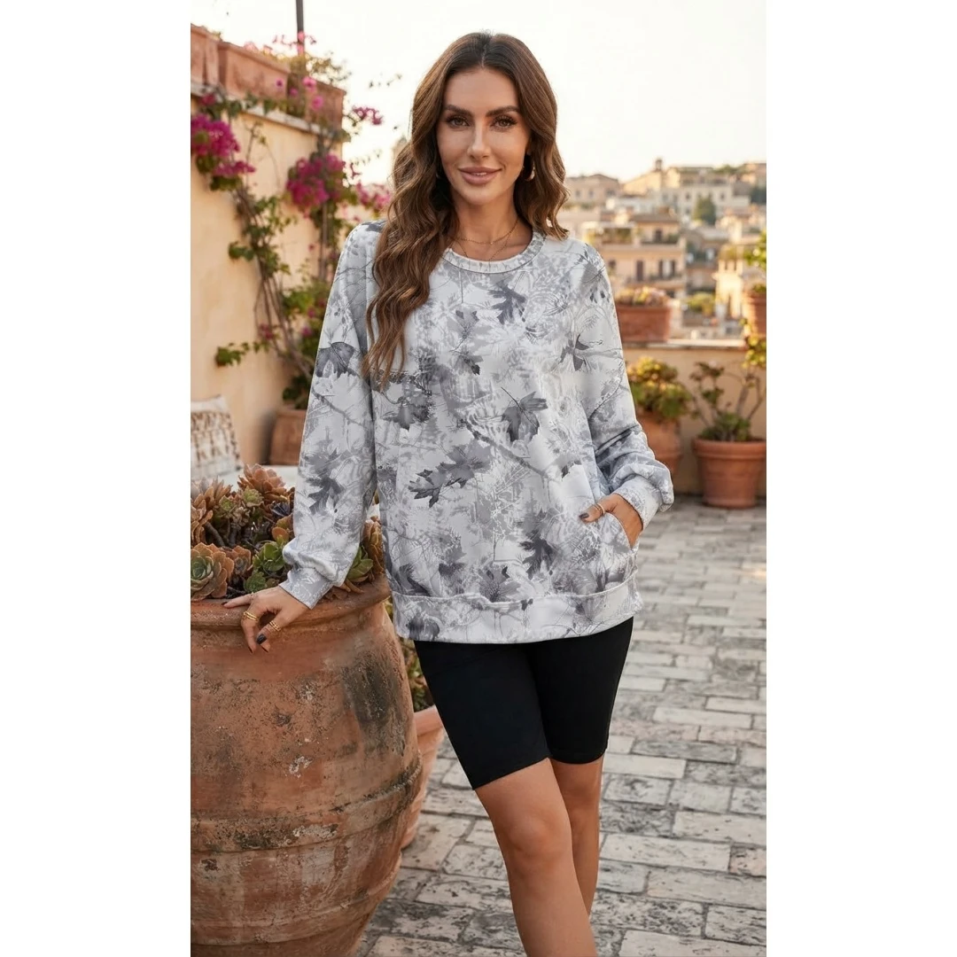 Coolmee Women's Round Neck Long Sleeve Loose Printed Sweatshirt Top All Season