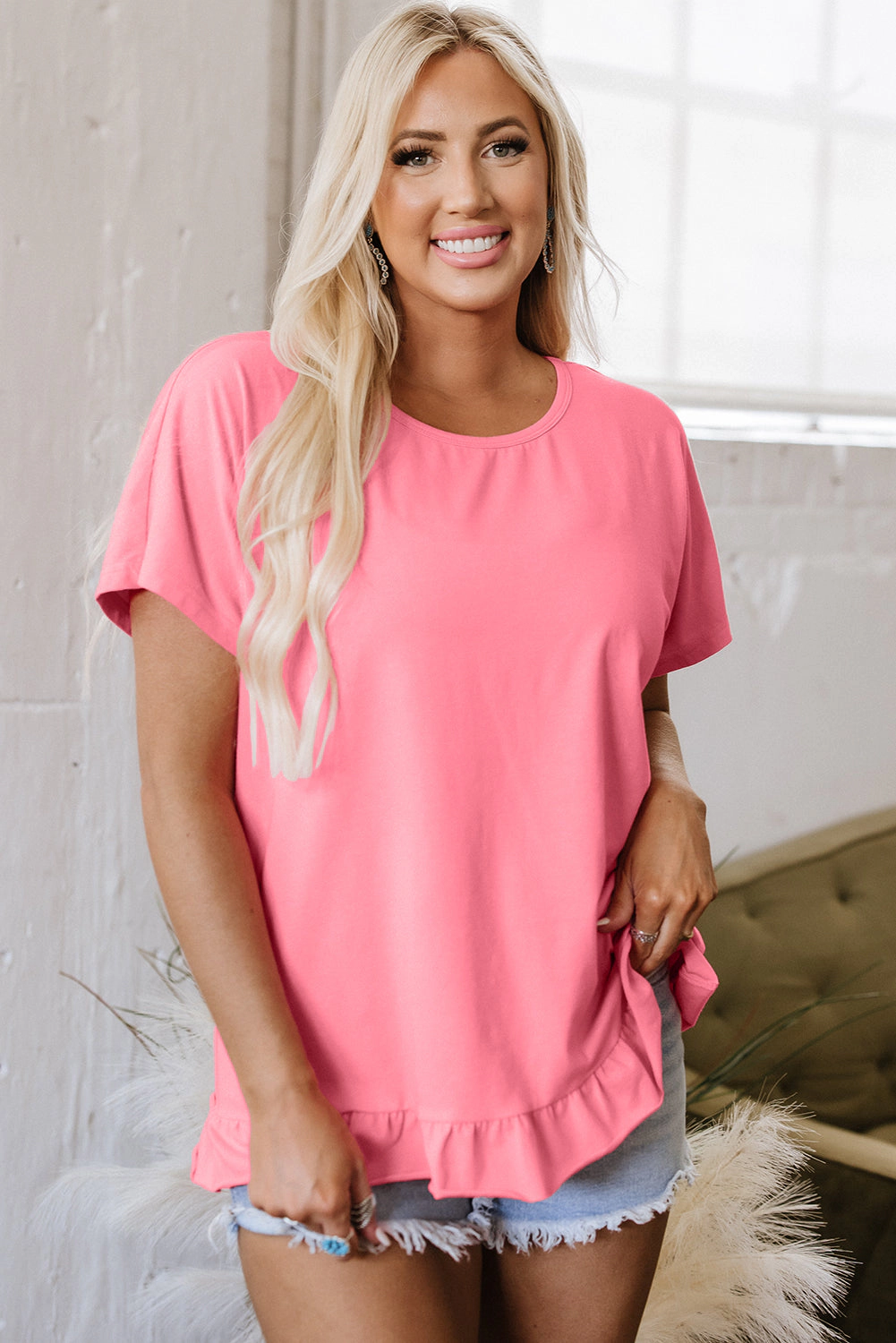 Threaded Pear Women's Kimber Frilled Hem Loose Top