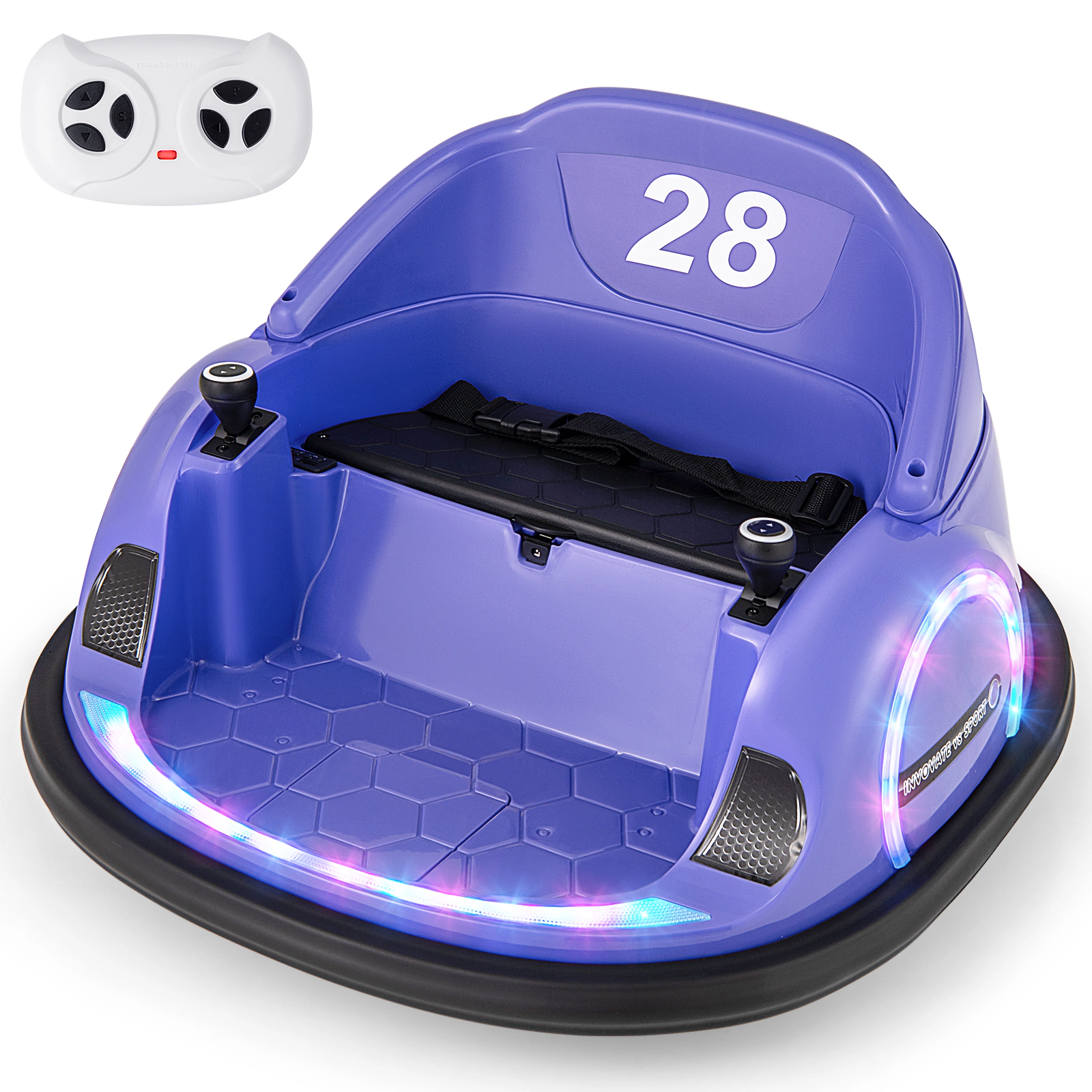 SUGIFT 12V Purple Toddler Ride-On Bumper Car with 360-Degree Spin Remote Control and Lights 55-lb Rider