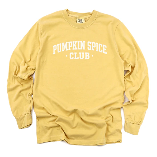 Simply Sage Market - Women's Garment Dyed Long Sleeve Graphic T-Shirt - Pumpkin Spice Club