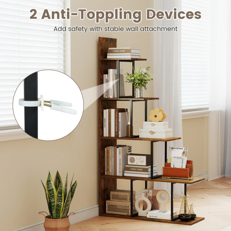 Hivvago 5-Tier 62 Inch Tall Stepped Bookshelf with Heavy Duty Metal Frame