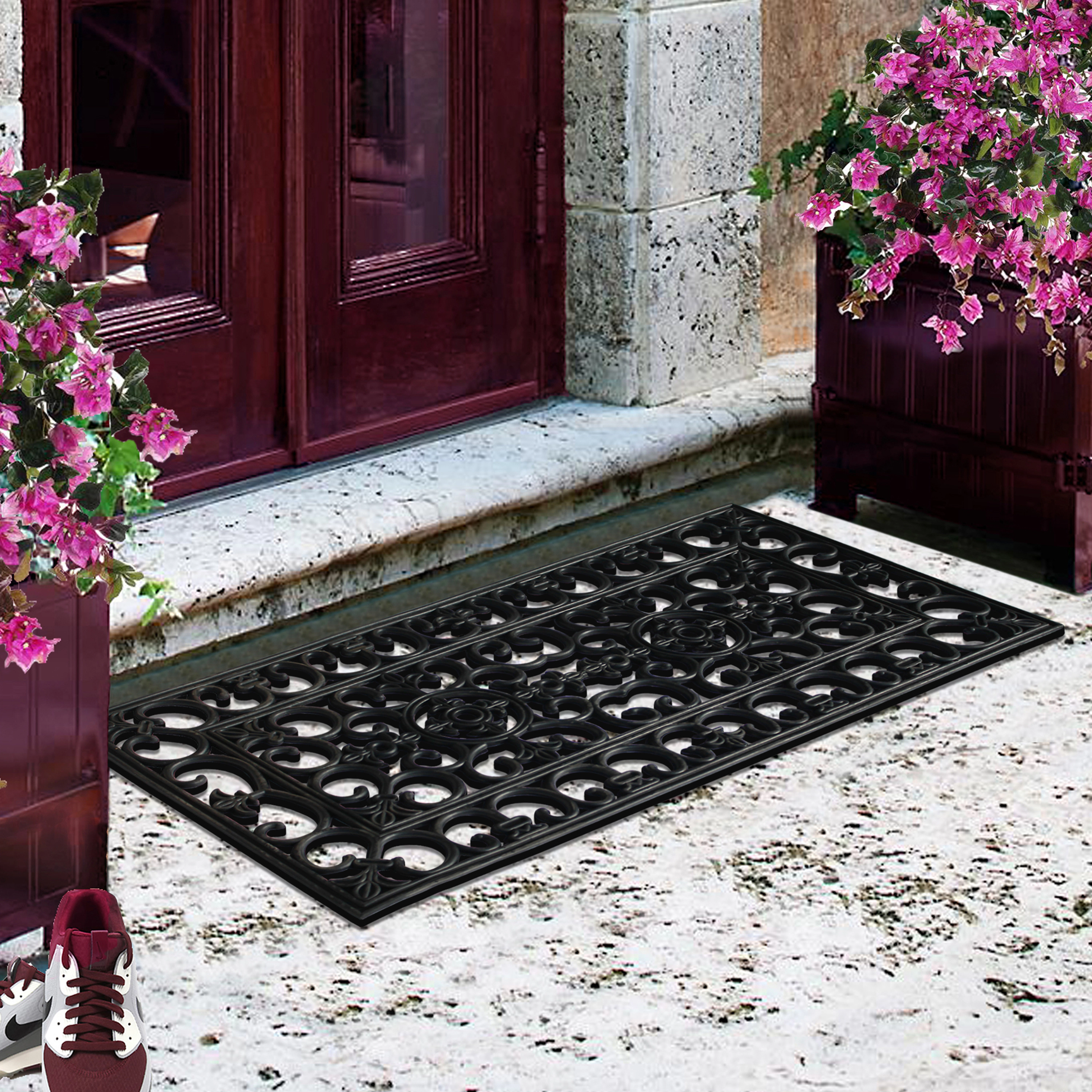 A1 Home Collection 10 lb Heavy Duty Rubber Outdoor Doormat Non-Slip Dirt Scraper Mat, Black Estate, 24 x 48 Inches