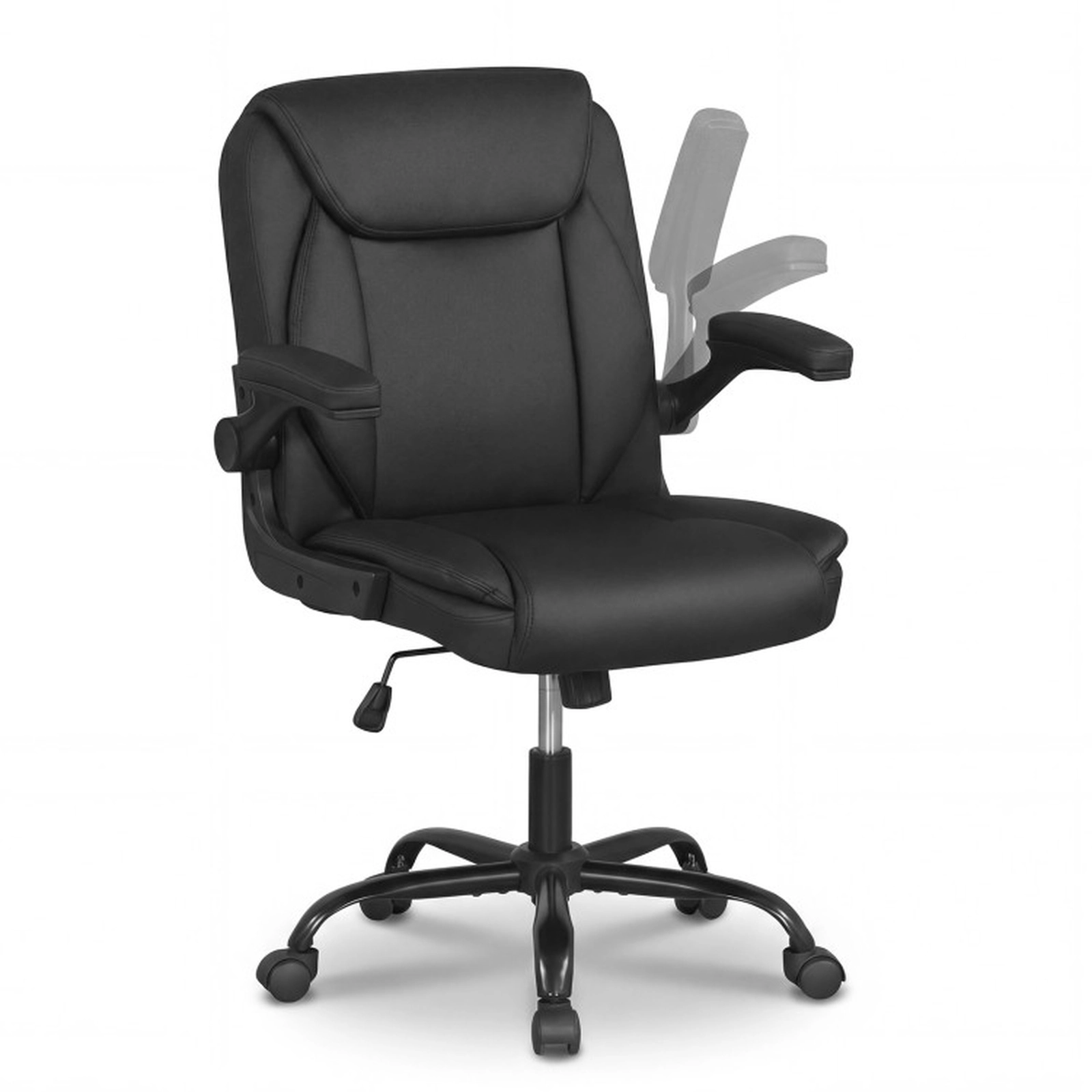 SUGIFT Ergonomic Leather Office Chair with Rocking Function and Flip-up Armrests 350-lb Capacity Black 27 x 26 x 37-in