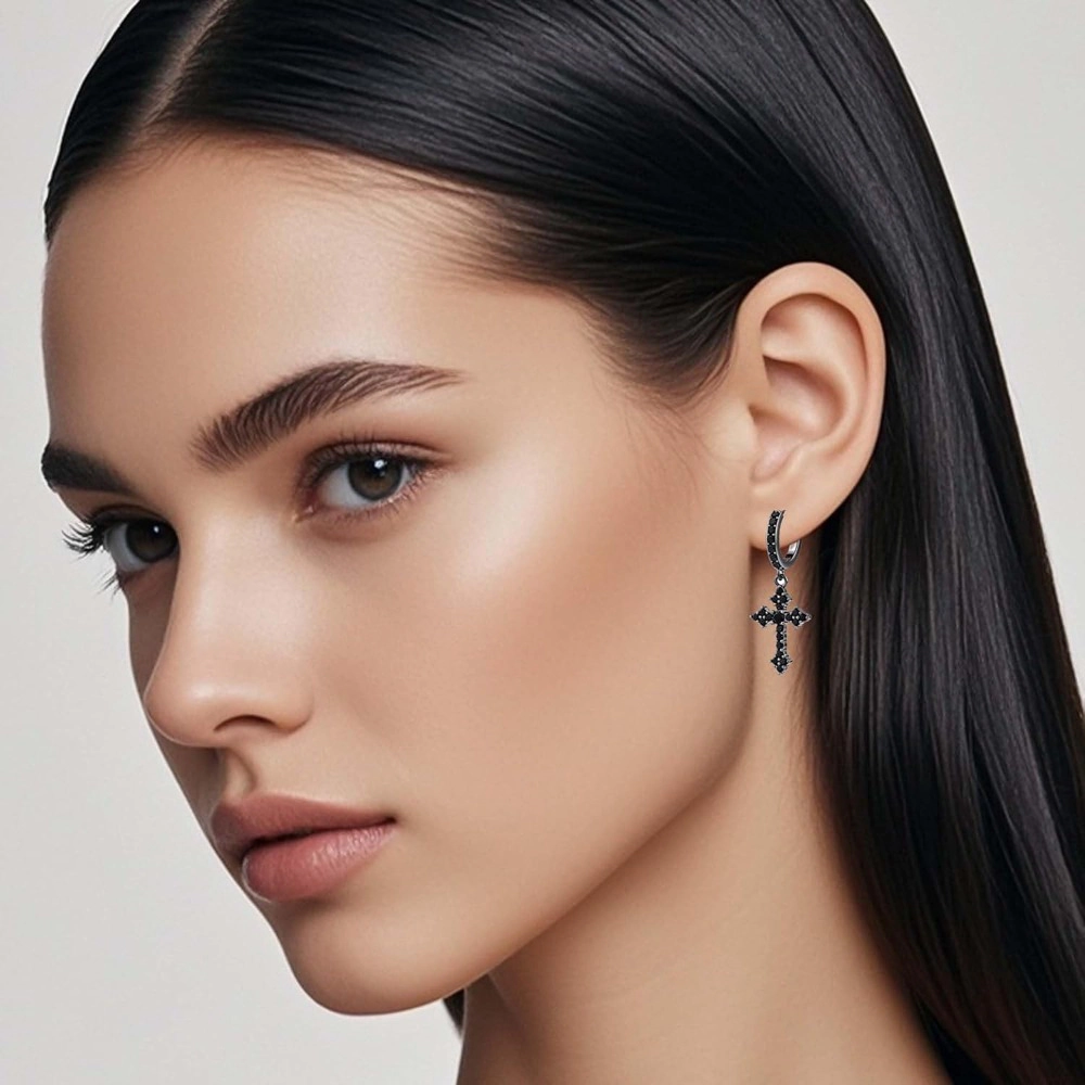 Women’s Trendy Gothic Dainty Cubic Zirconia Iced Out Criss-Cross Huggie Hoop Earring