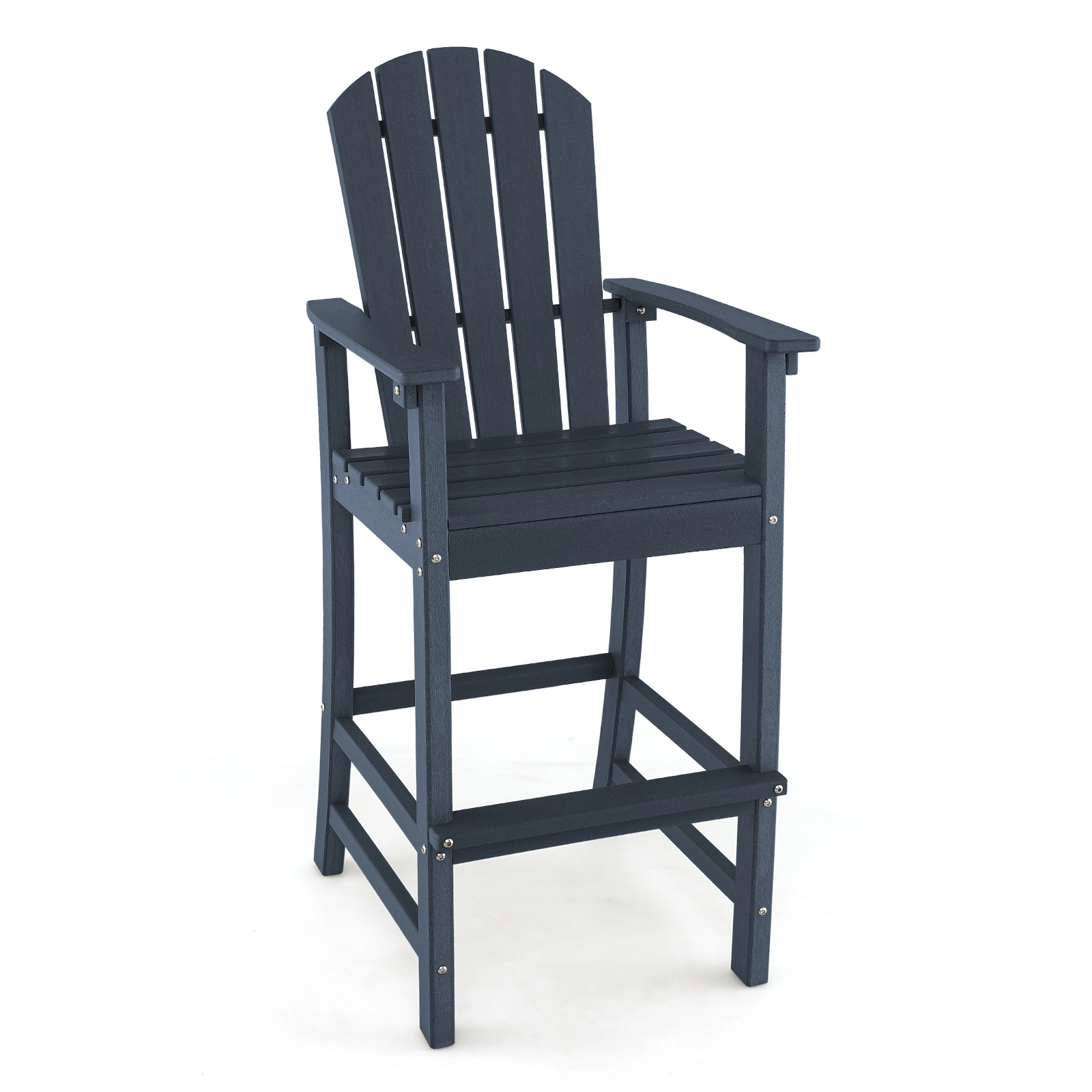 SUGIFT 30-In Counter-Height Navy HDPE Outdoor Bar Stool with Armrests, Footrest, 360-Lb Capacity