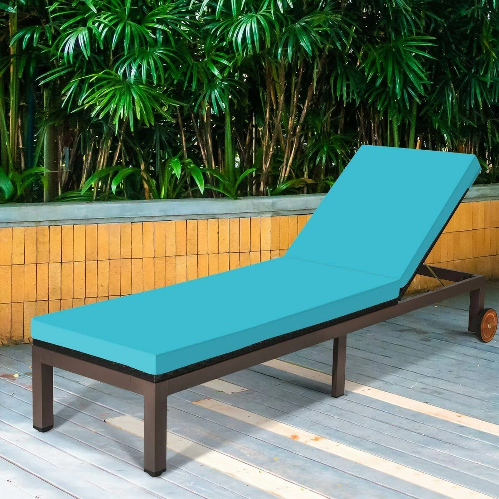 SUGIFT Turquoise Outdoor Rattan Chaise Lounge with 5-Position Backrest