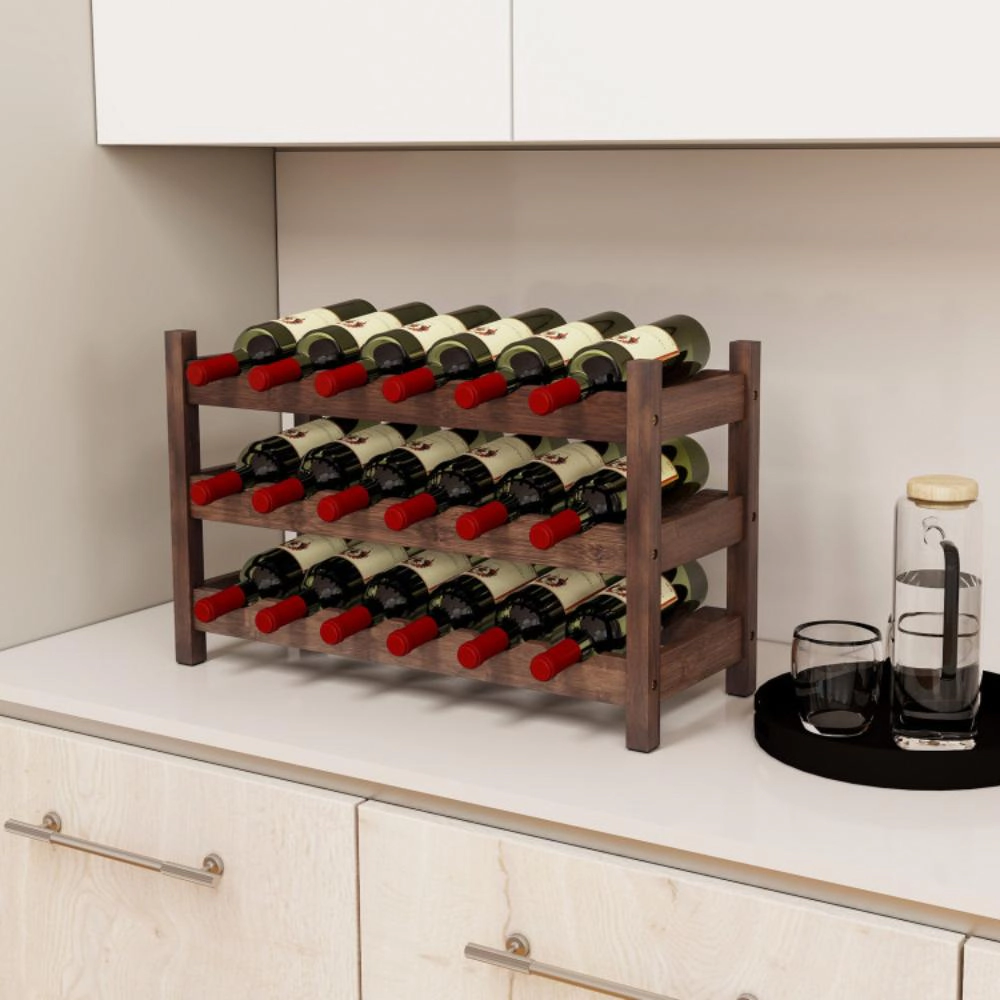 Hivvago 3-Tier Freestanding Bamboo Countertop Wine Bottle Organizer