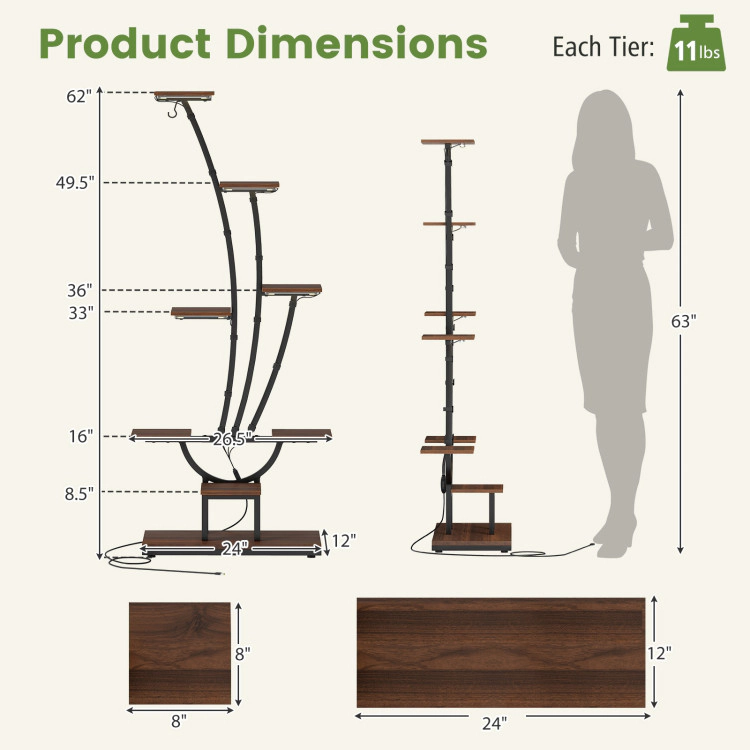Hivvago Indoor Plant Stand with Grow Lights, Tall 8-Tier Corner Metal Shelf