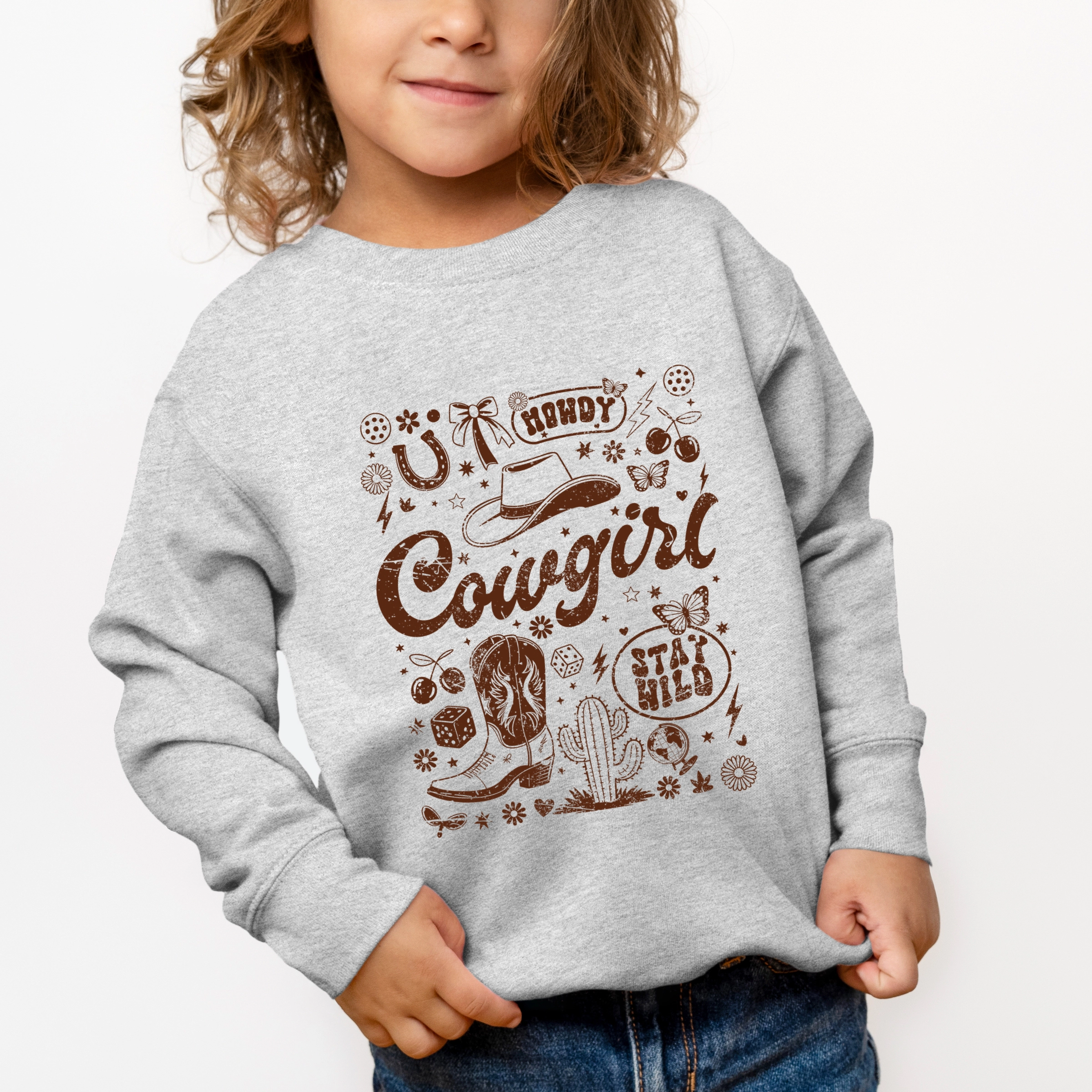 The Juniper Shop - Cowgirl Sketched Icons Toddler Graphic Sweatshirt