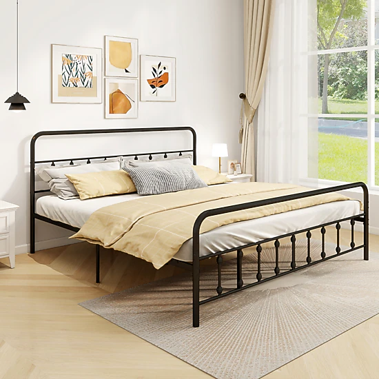 SUGIFT King Metal Platform Bed, Victorian Open-Frame Headboard and Footboard, Black