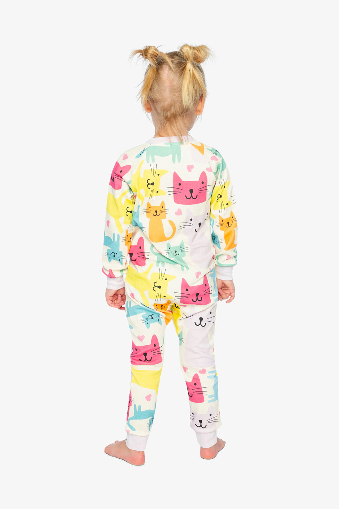 Deux par Girls Organic Cotton Cat Print Front Zip Long Sleeve One Piece Pajama