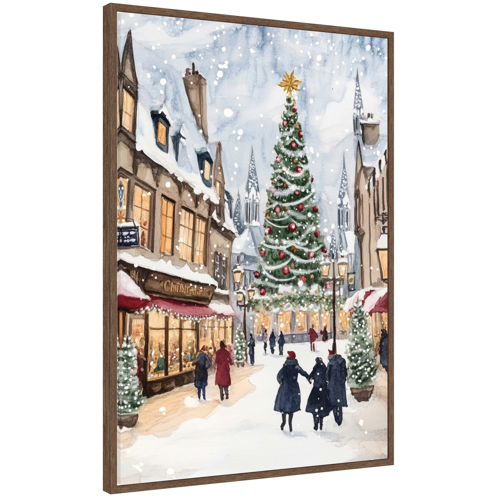 Amanti Art Snowy Christmas Town Framed Canvas Wall Art Print