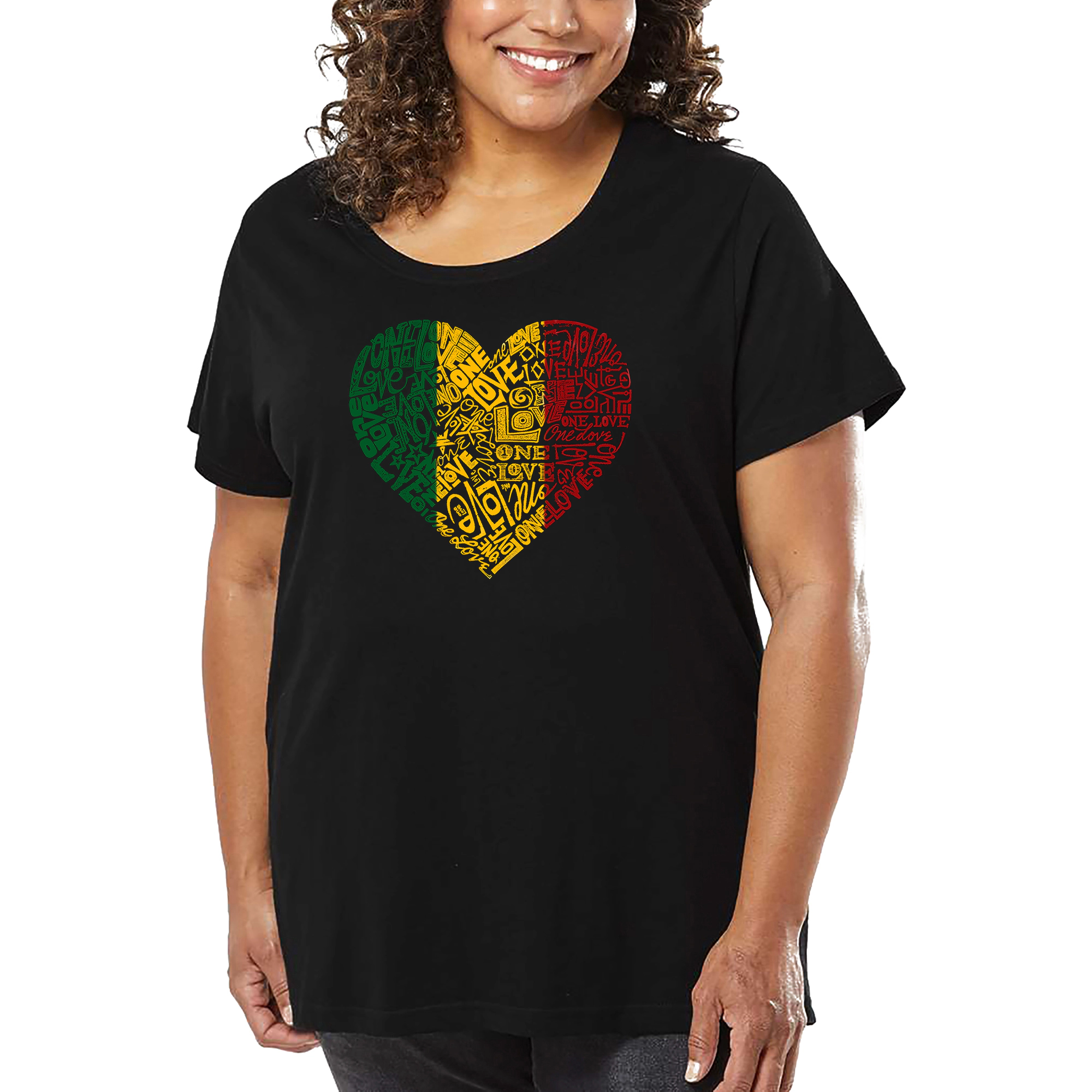 LA Pop Art Women's Plus Word T-Shirt - One Love Heart