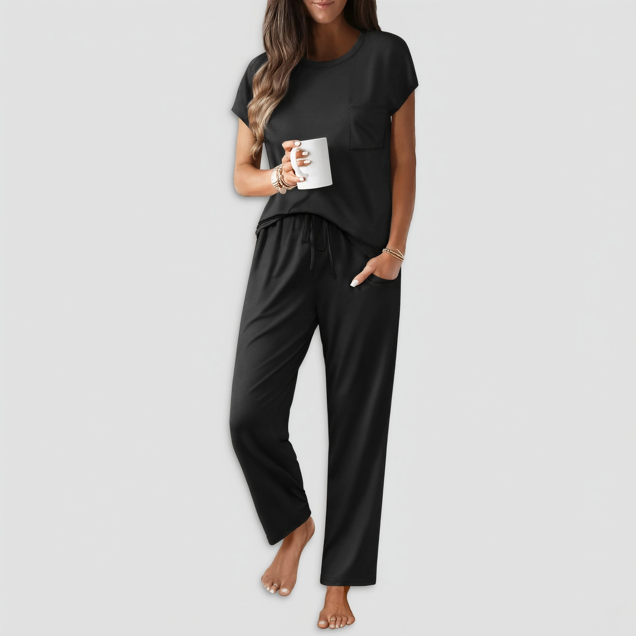 Ekouaer Womens Comfy Lounge Pajama Set Cap Sleeve Top and Long Pants