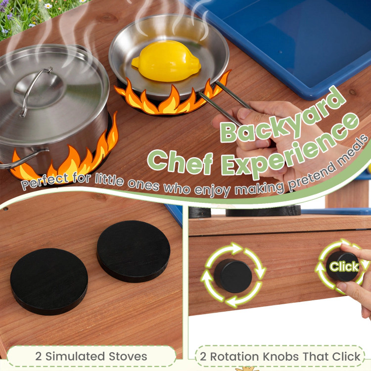 Hivvago Kids Mud Kitchen with Planter Box and Sink and 13 Accessories