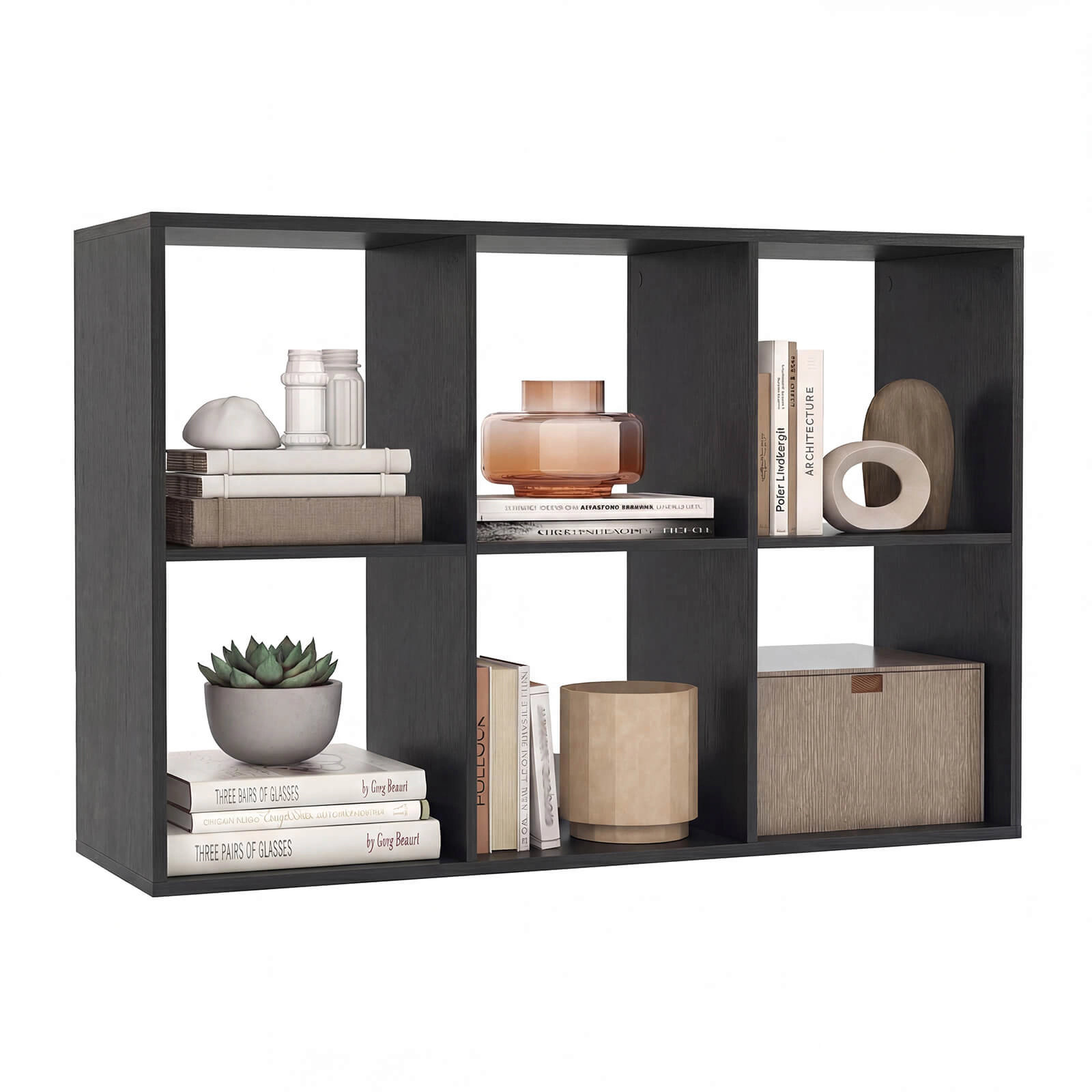 Costway 6-Cube Bookshelf, Modern Cubby Bookcase with Back Guardrail & Anti-tipping Kits Natural